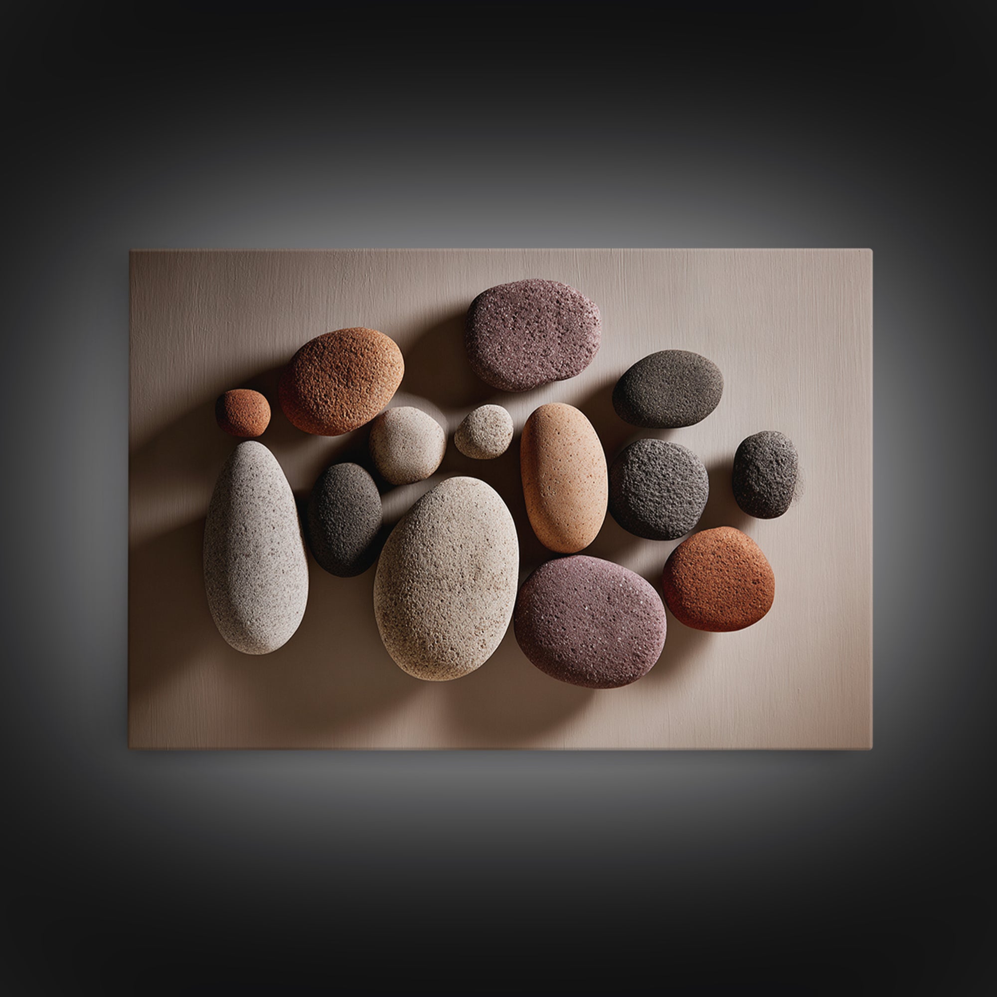 Neutral Pebble Stone Still Life Wall Art, Modern Minimalist Art Print, Nature Home Decor, Earth Tone Framed Canvas Print