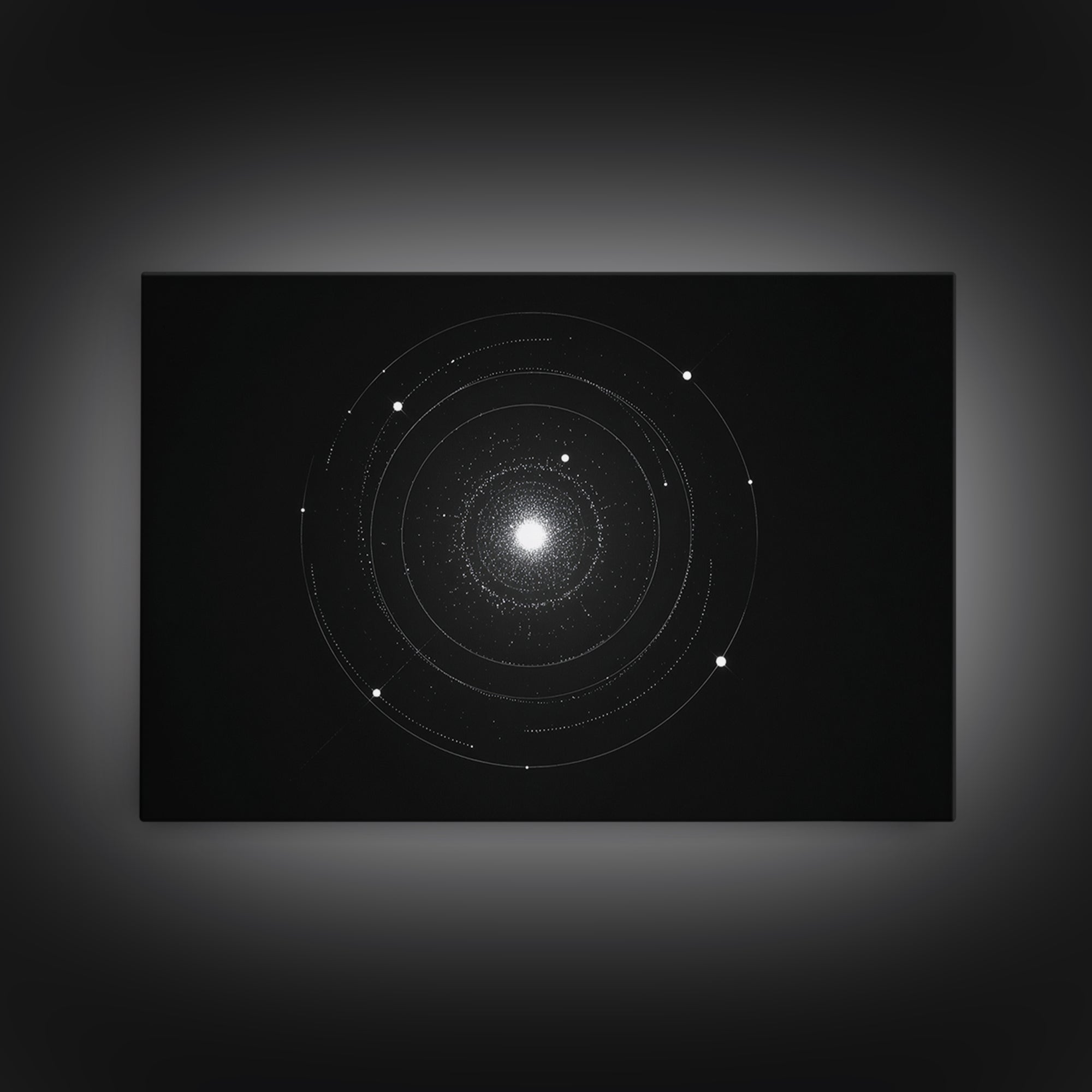 Minimal Solar System Orbit Wall Art, Black And White Space Abstract Art, Modern Geometric Poster Decor, Framed Canvas Print