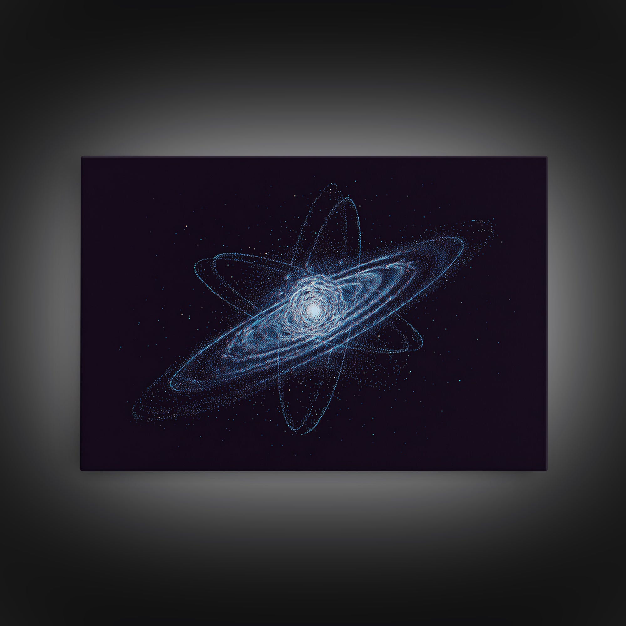 Blue Particle Galaxy Orbit Wall Art, Cosmic Retro Art, Space Abstract Art Print, Modern Geometric Home Decor, Canvas Print