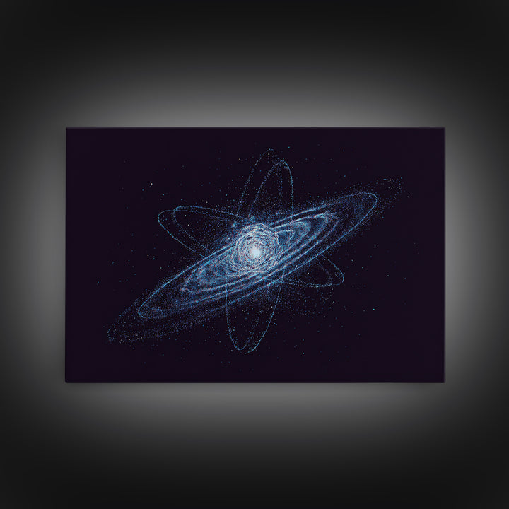 Blue Particle Galaxy Orbit Wall Art, Cosmic Retro Art, Space Abstract Art Print, Modern Geometric Home Decor, Canvas Print