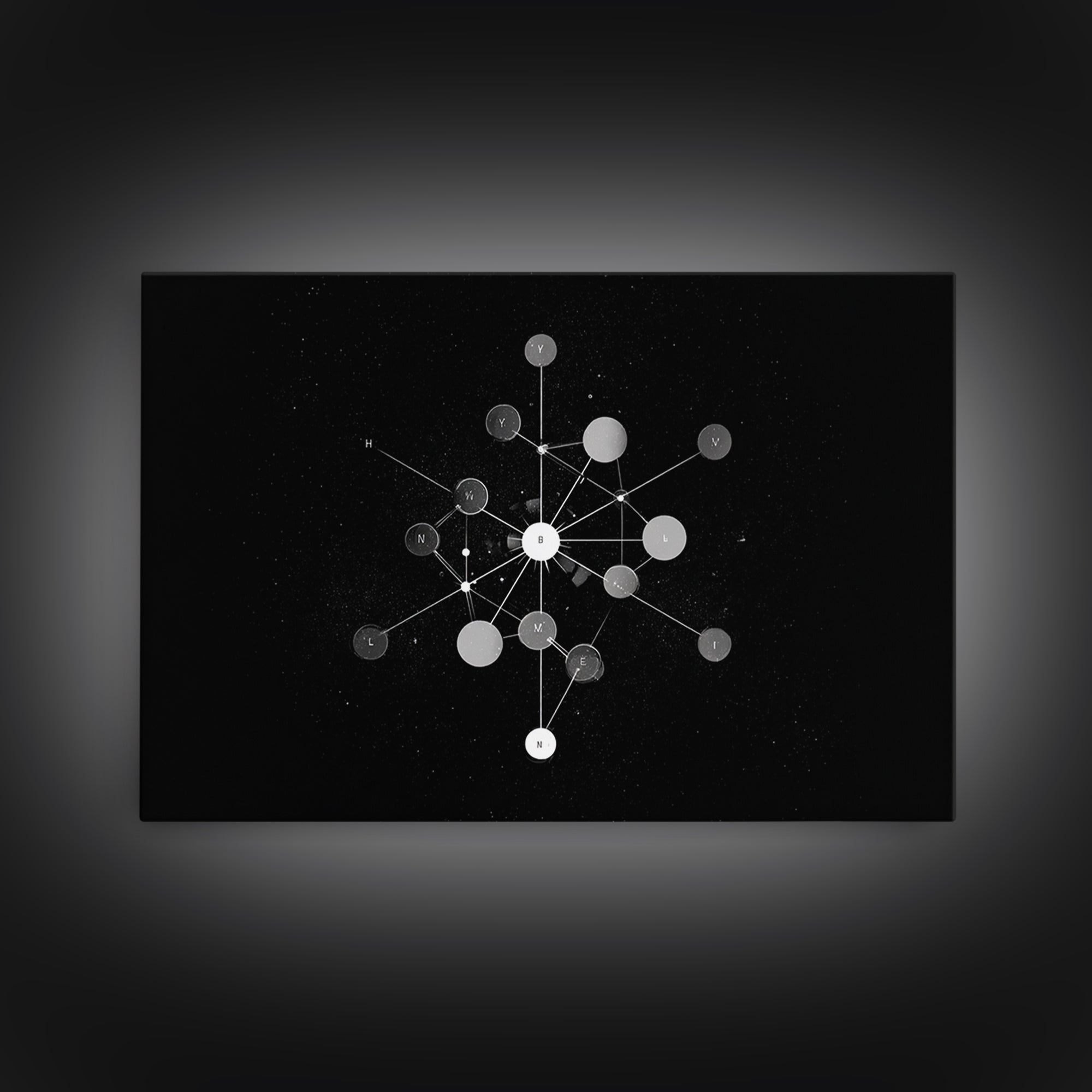 Scientific Molecular Network Wall Art, Black And White Modern Abstract Art, Geometric Science Decor, Framed Canvas Print
