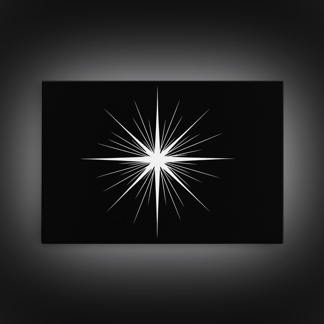 Sharp White Starburst Wall Art, Midcentury Atomic Art Print, Black Minimalist Modern Poster Decor, Geometric Canvas Print