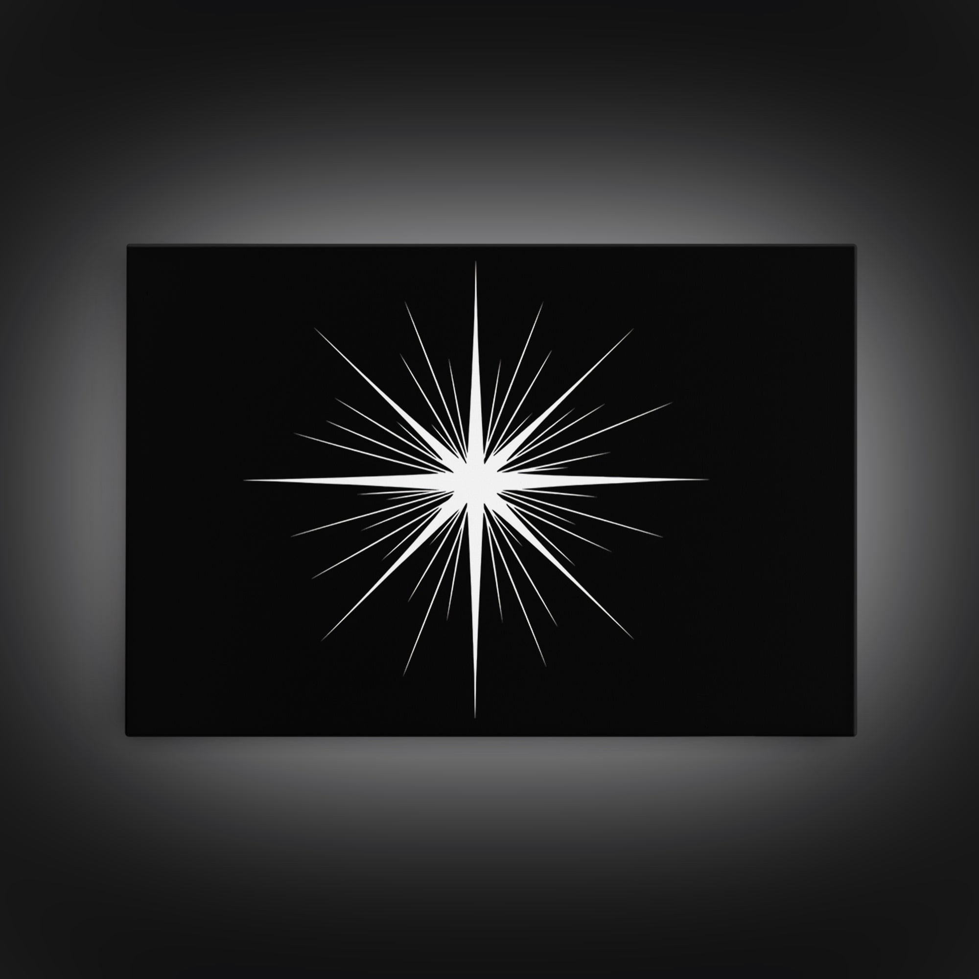 Sharp White Starburst Wall Art, Midcentury Atomic Art Print, Black Minimalist Modern Poster Decor, Geometric Canvas Print