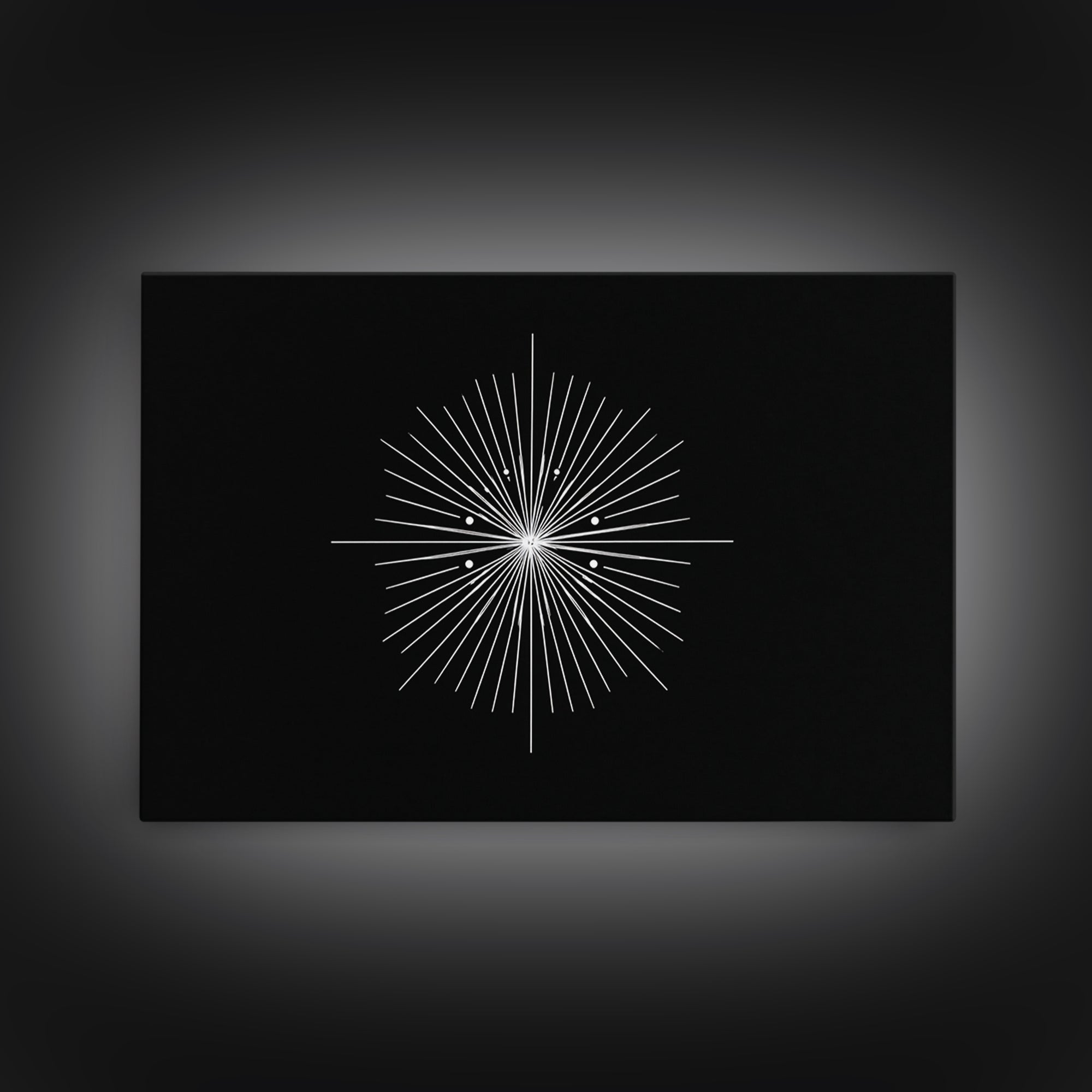 Radial Atomic Star Compass Wall Art, Black And White Midcentury Art Print, Minimalist Geometric Modern Decor, Canvas Print
