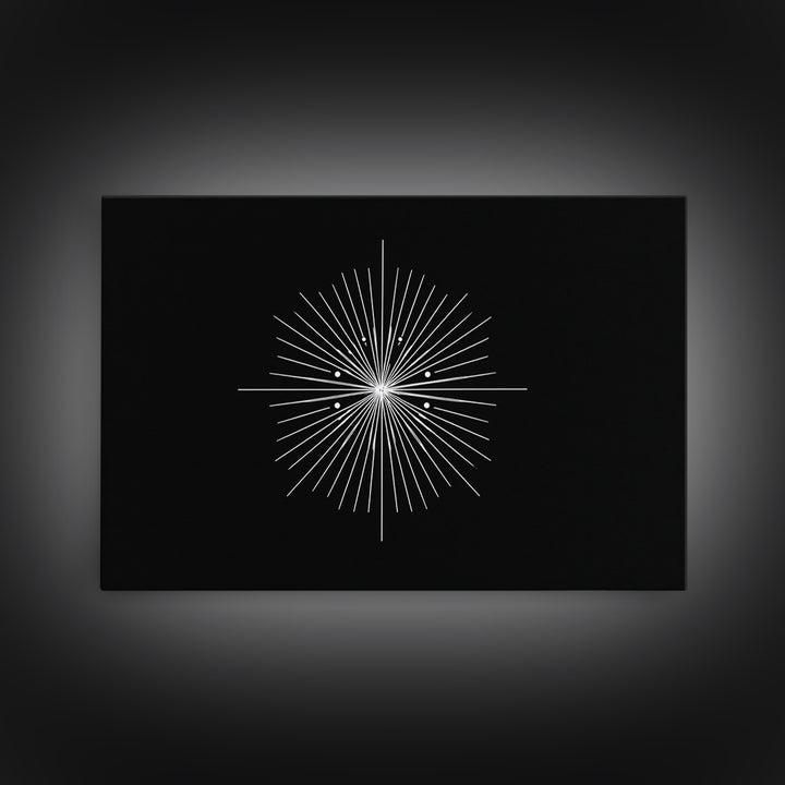 Radial Atomic Star Compass Wall Art, Black And White Midcentury Art Print, Minimalist Geometric Modern Decor, Canvas Print