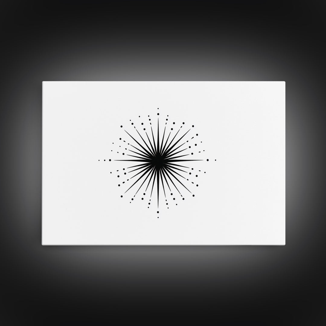 Black Radial Starburst Wall Art, Minimalist Modern Abstract Art Print, Geometric Dots Decor Poster, Midcentury Canvas Print