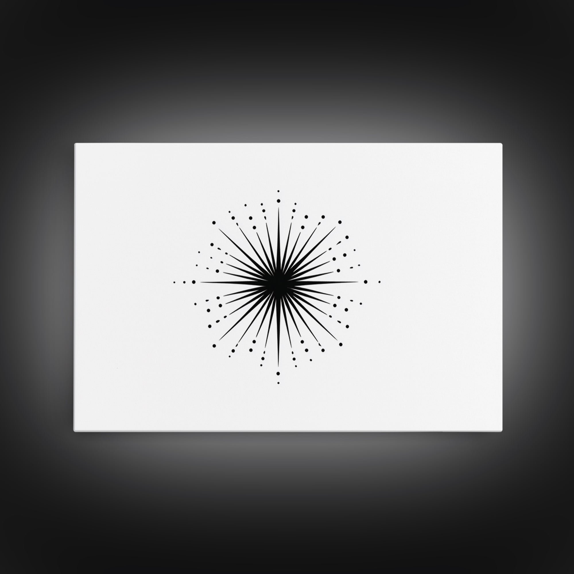 Black Radial Starburst Wall Art, Minimalist Modern Abstract Art Print, Geometric Dots Decor Poster, Midcentury Canvas Print