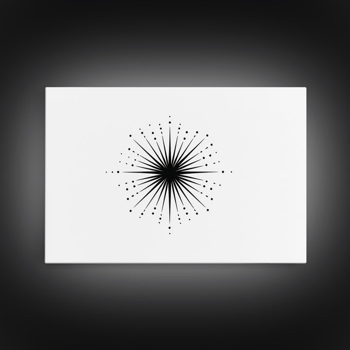 Black Radial Starburst Wall Art, Minimalist Modern Abstract Art Print, Geometric Dots Decor Poster, Midcentury Canvas Print