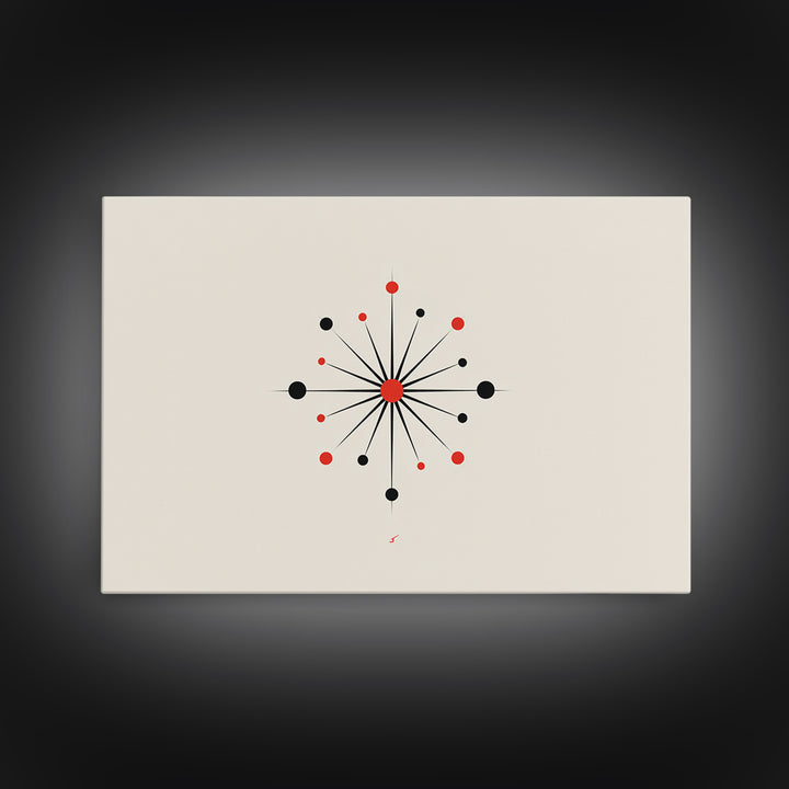 Red Black Atomic Starburst Wall Art, Midcentury Modern Art Print, Minimalist Geometric Poster, Retro MCM Wall Decor, Atomic Ranch Home Decor