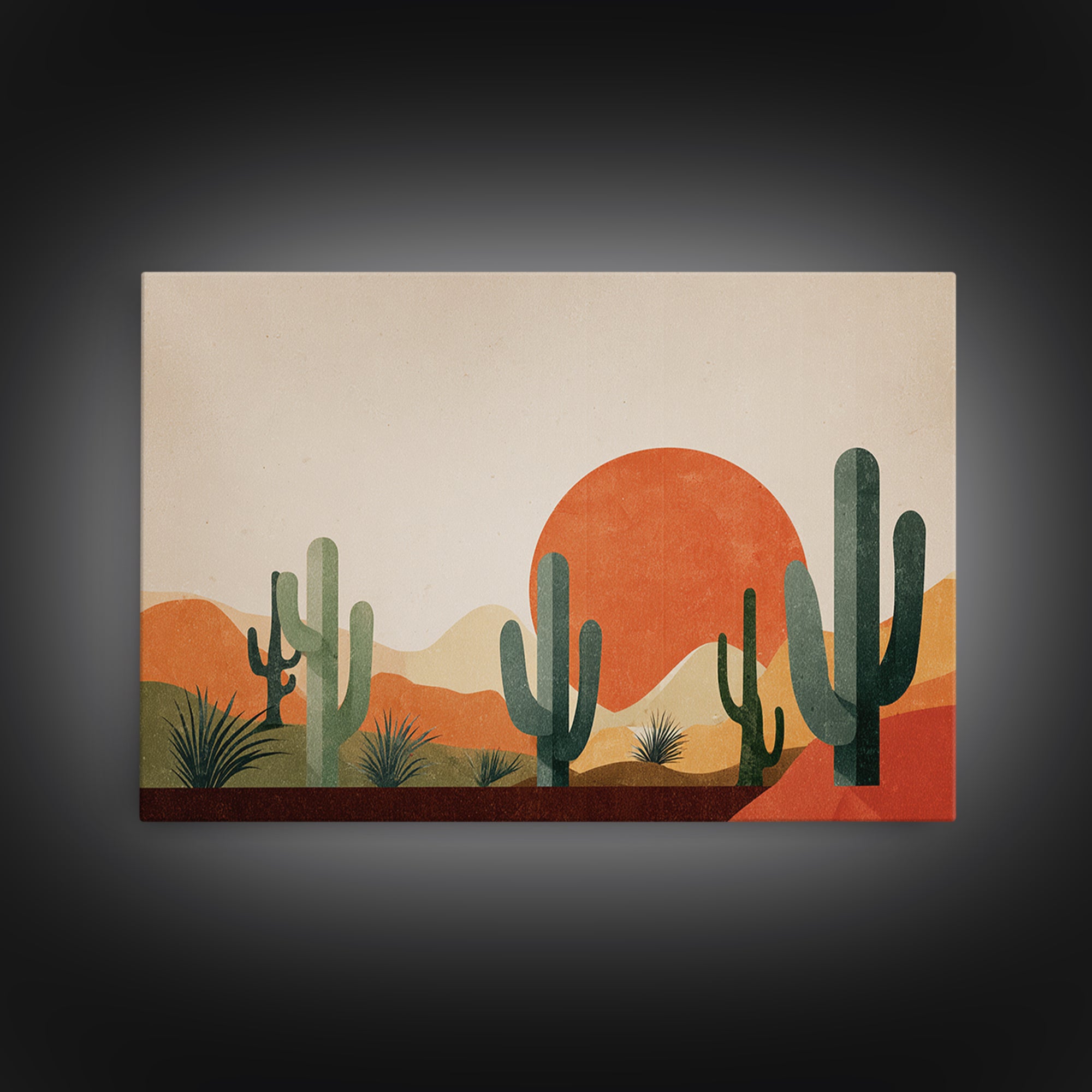 Orange Sun Cactus Desert Wall Art, Midcentury Modern Art Print, Southwestern Landscape Poster, Boho Retro Home Decor, MCM Decor