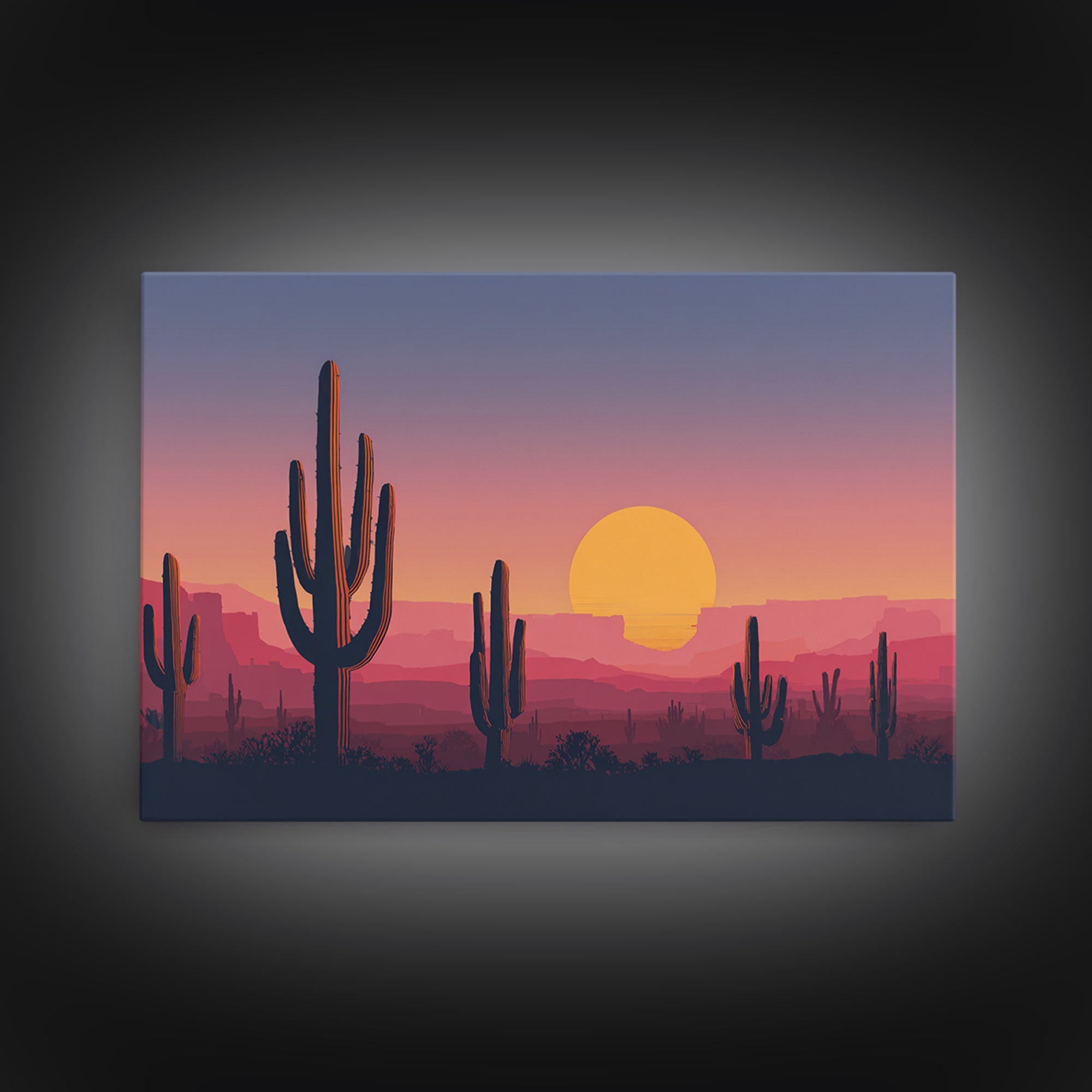 Purple Pink Saguaro Sunset Wall Art, Retro Desert Landscape Print, Midcentury Modern Poster, Colorful Southwestern Decor