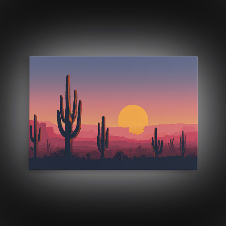 Purple Pink Saguaro Sunset Wall Art, Retro Desert Landscape Print, Midcentury Modern Poster, Colorful Southwestern Decor