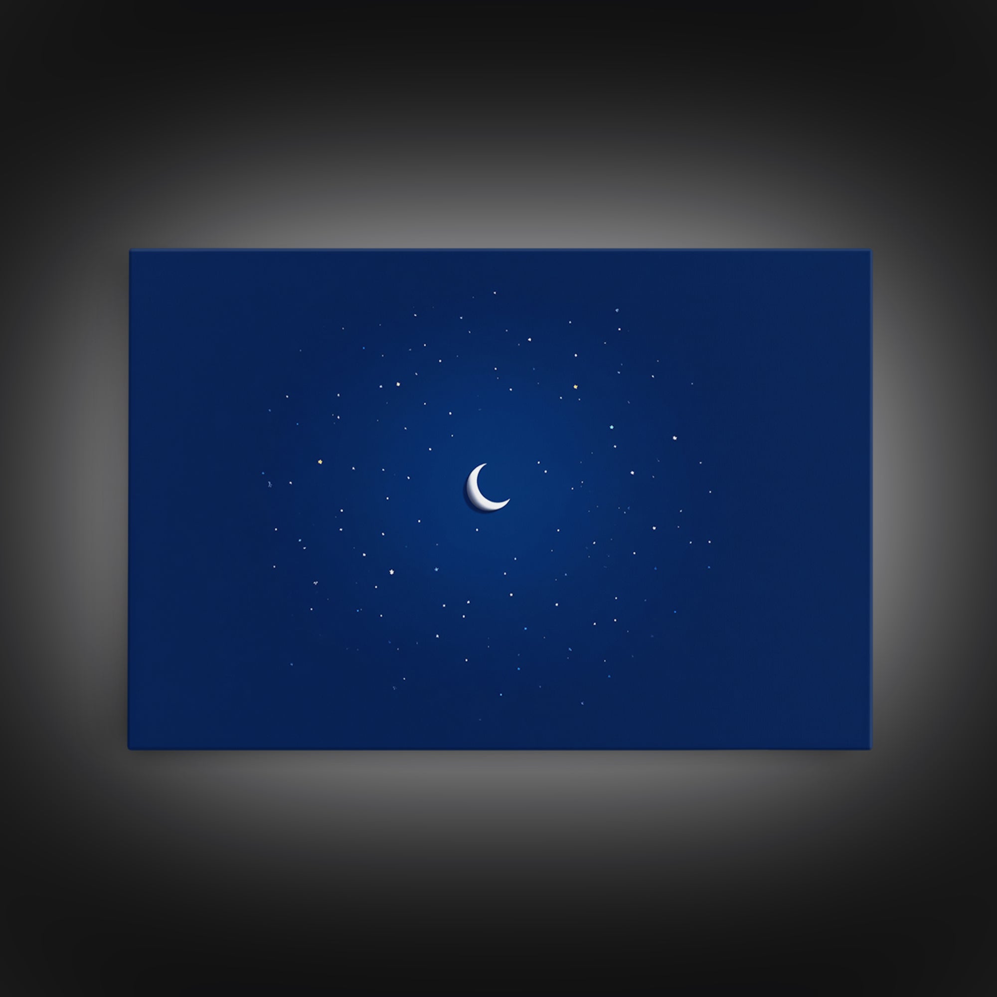 Minimal Crescent Moon Stars Wall Art, Deep Blue Night Sky Print, Modern Celestial Poster, Nursery Bedroom Wall Decor, Kids Room Decor