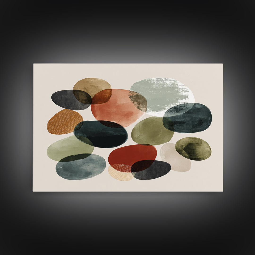 Overlapping Muted Oval Shapes Canvas Print, Midcentury Modern Art, Abstract Wall Decor, Bauhaus Poster, MCM Home Decor Print
