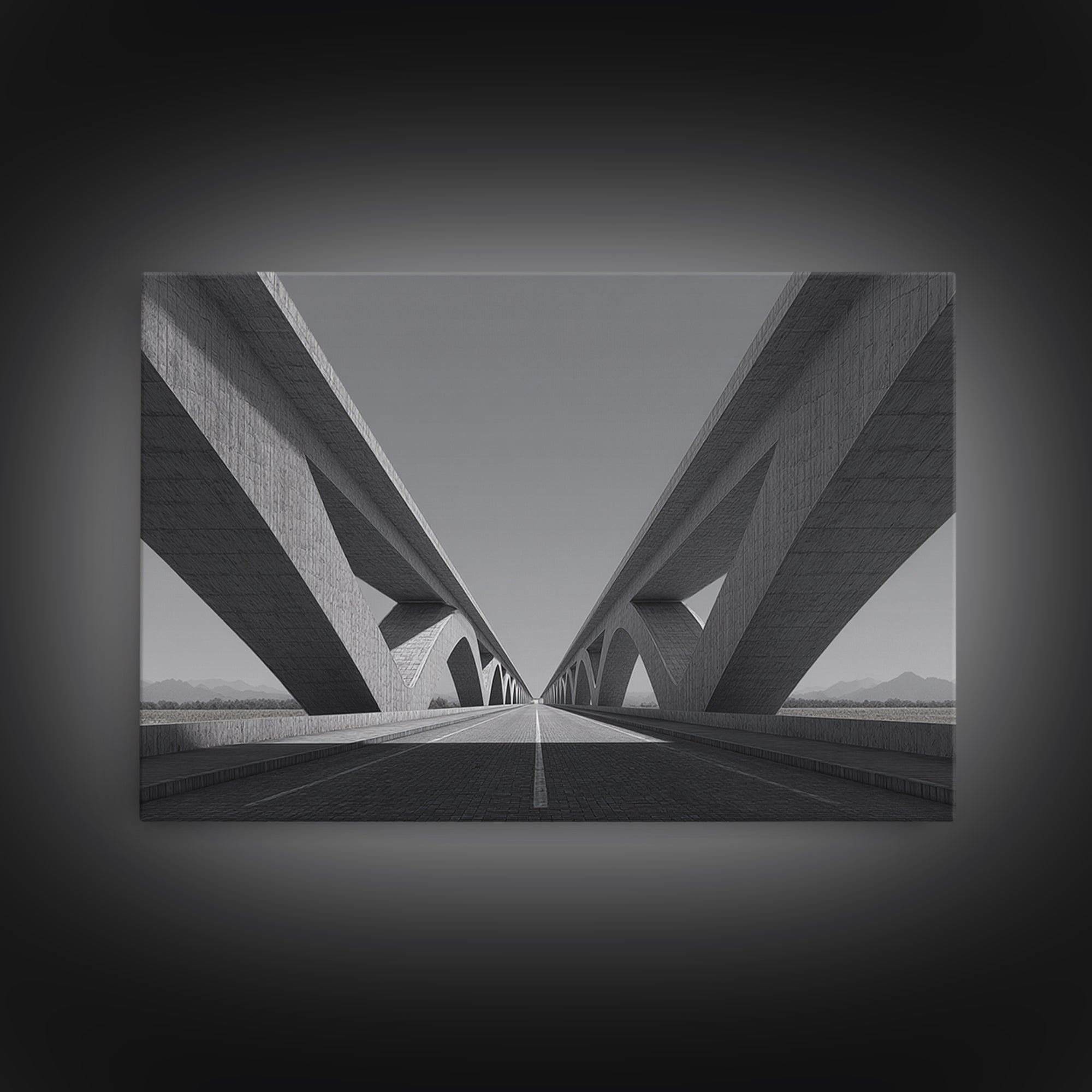 Black And White Concrete Bridge Wall Art, Brutalist Architecture Print, Geometric Perspective, Modern Office Decor Gift Idea