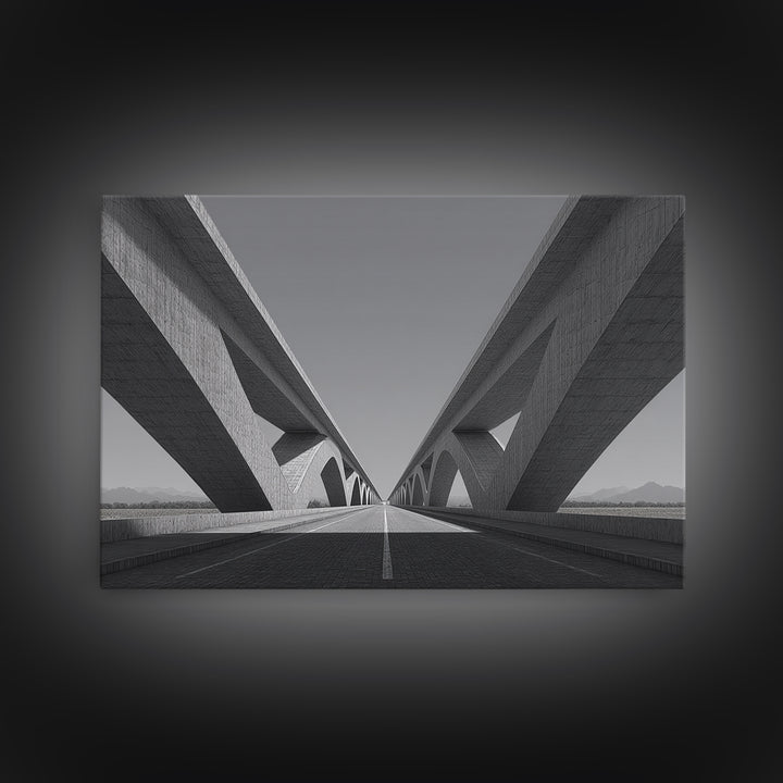 Black And White Concrete Bridge Wall Art, Brutalist Architecture Print, Geometric Perspective, Modern Office Decor Gift Idea