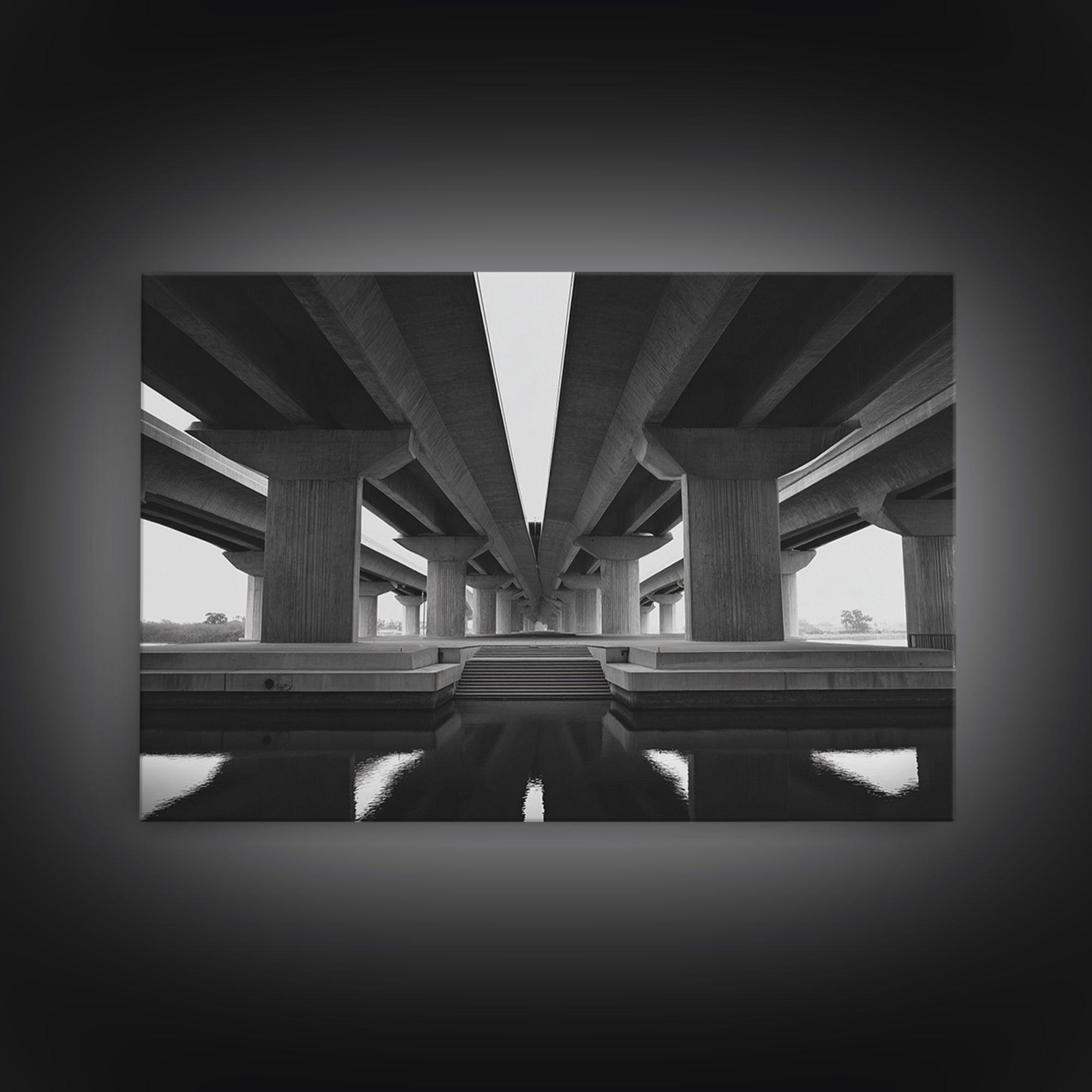Black And White Overpass Framed Canvas Print, Urban Architecture Wall Art, Minimalist Modern Office Decor, Large Poster Gift