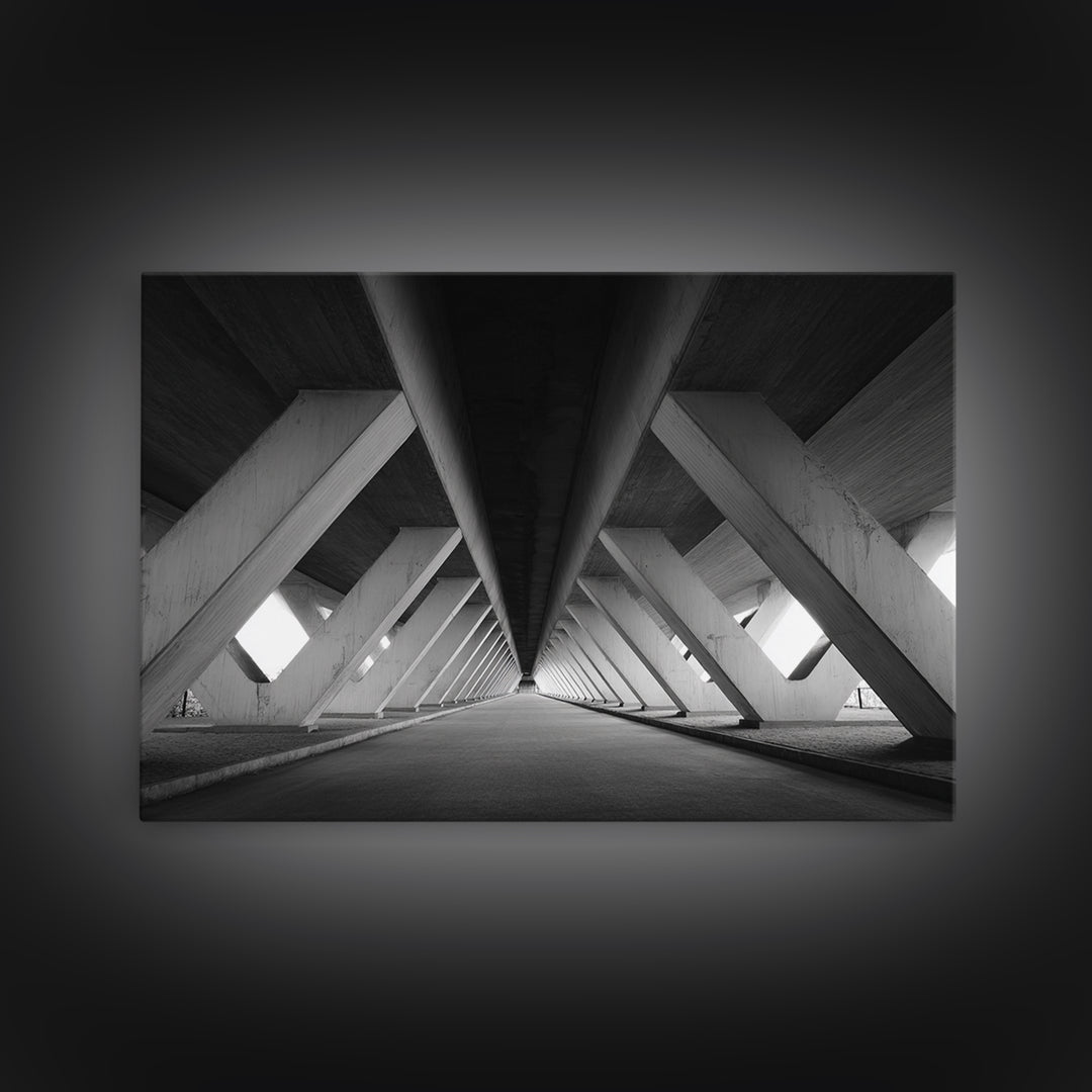 Symmetric Underpass Vanishing Point Wall Art, Black And White Architecture Print, Minimalist Modern Office Decor Gift Idea, Large Poster