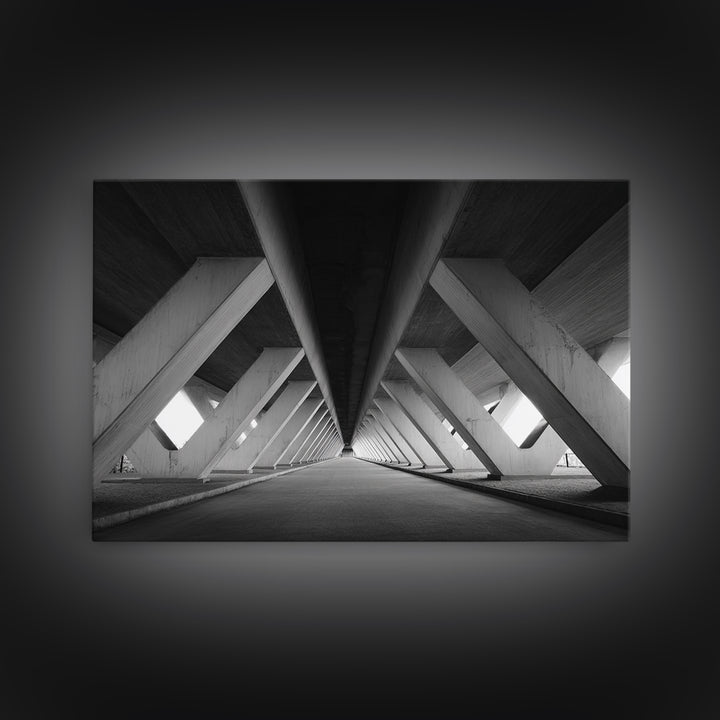 Symmetric Underpass Vanishing Point Wall Art, Black And White Architecture Print, Minimalist Modern Office Decor Gift Idea, Large Poster