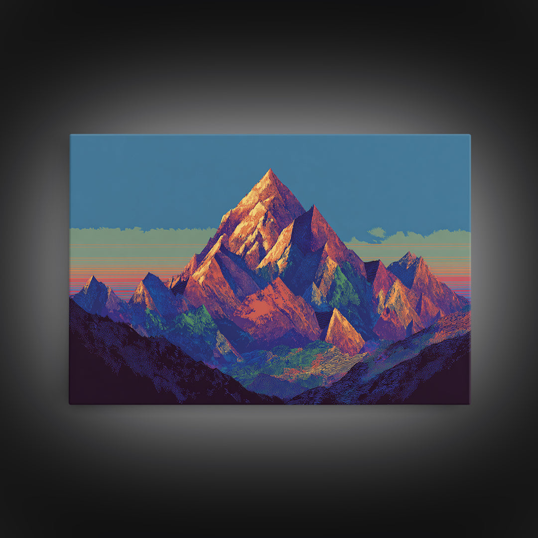 Vibrant Sunset Alpine Mountain Wall Art, Mid Century Modern Landscape Poster, Colorful Retro Home Decor, Large Canvas Print