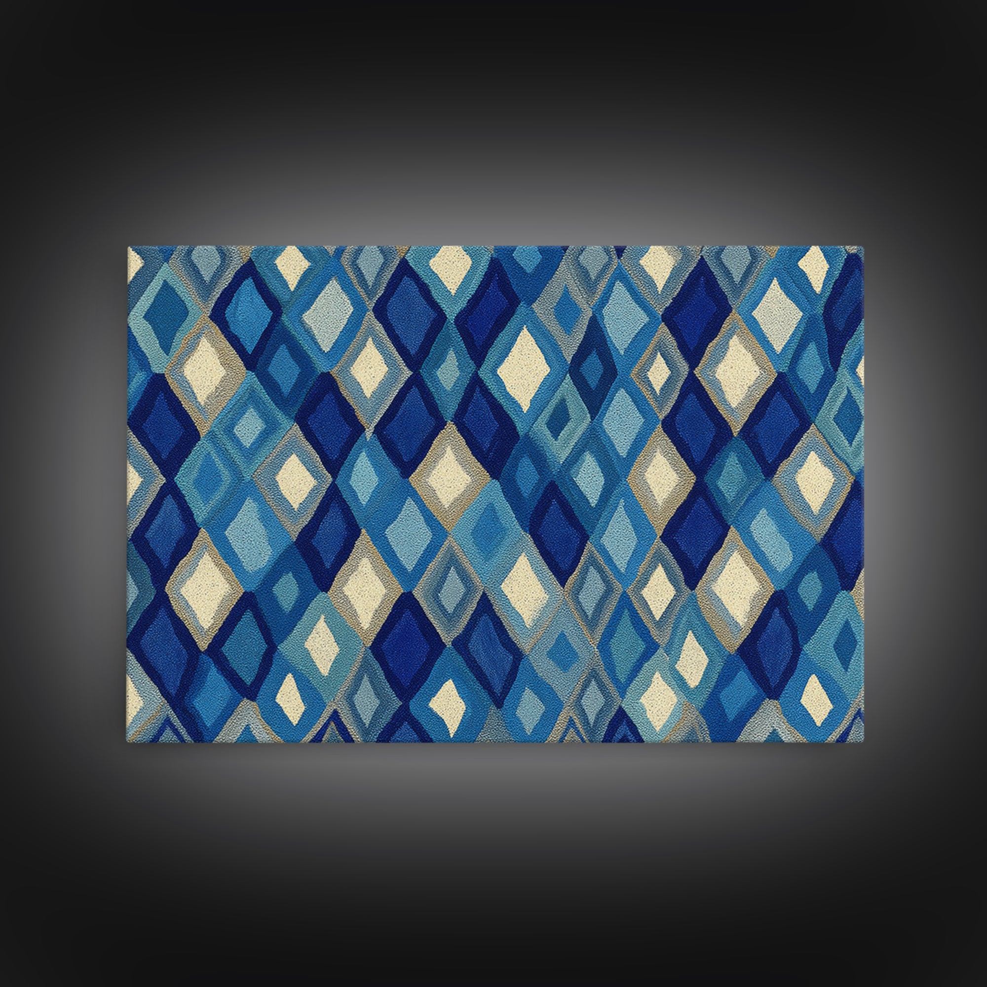 Blue Diamond Textile Pattern Wall Art, Geometric Modern Decor, Scandinavian Canvas Print, Coastal Abstract Poster For Home
