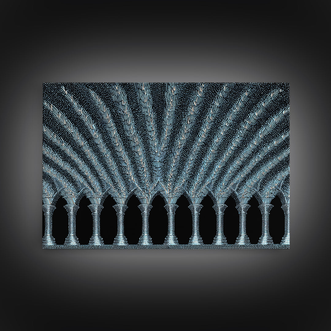 Blue Gothic Archway Wall Art, Architectural Canvas Print, Black White Geometric Poster, Cathedral Decor, Modern Home Gift