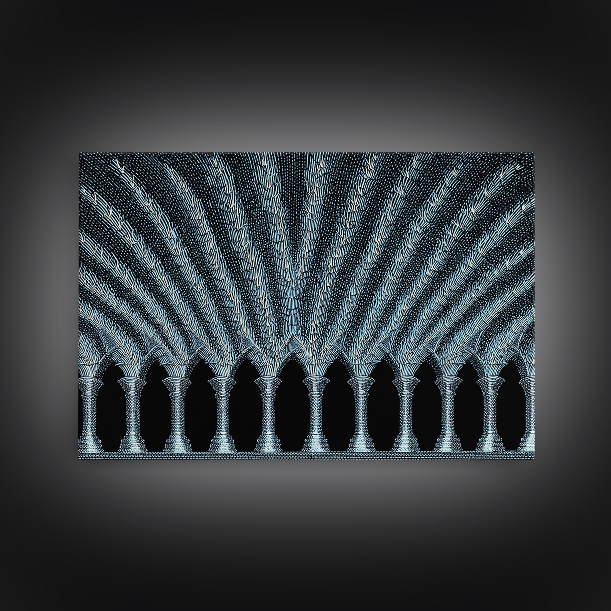Blue Gothic Archway Wall Art, Architectural Canvas Print, Black White Geometric Poster, Cathedral Decor, Modern Home Gift