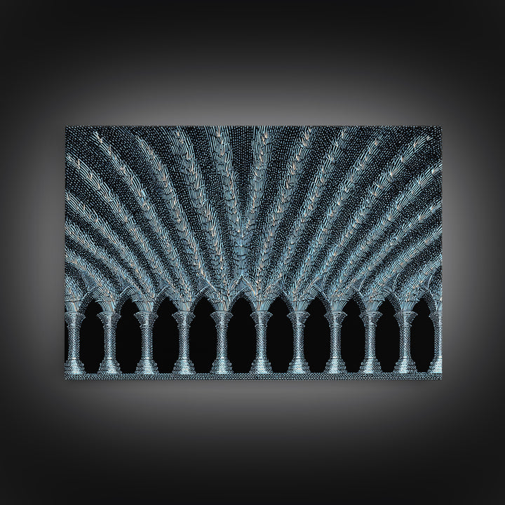 Blue Gothic Archway Wall Art, Architectural Canvas Print, Black White Geometric Poster, Cathedral Decor, Modern Home Gift