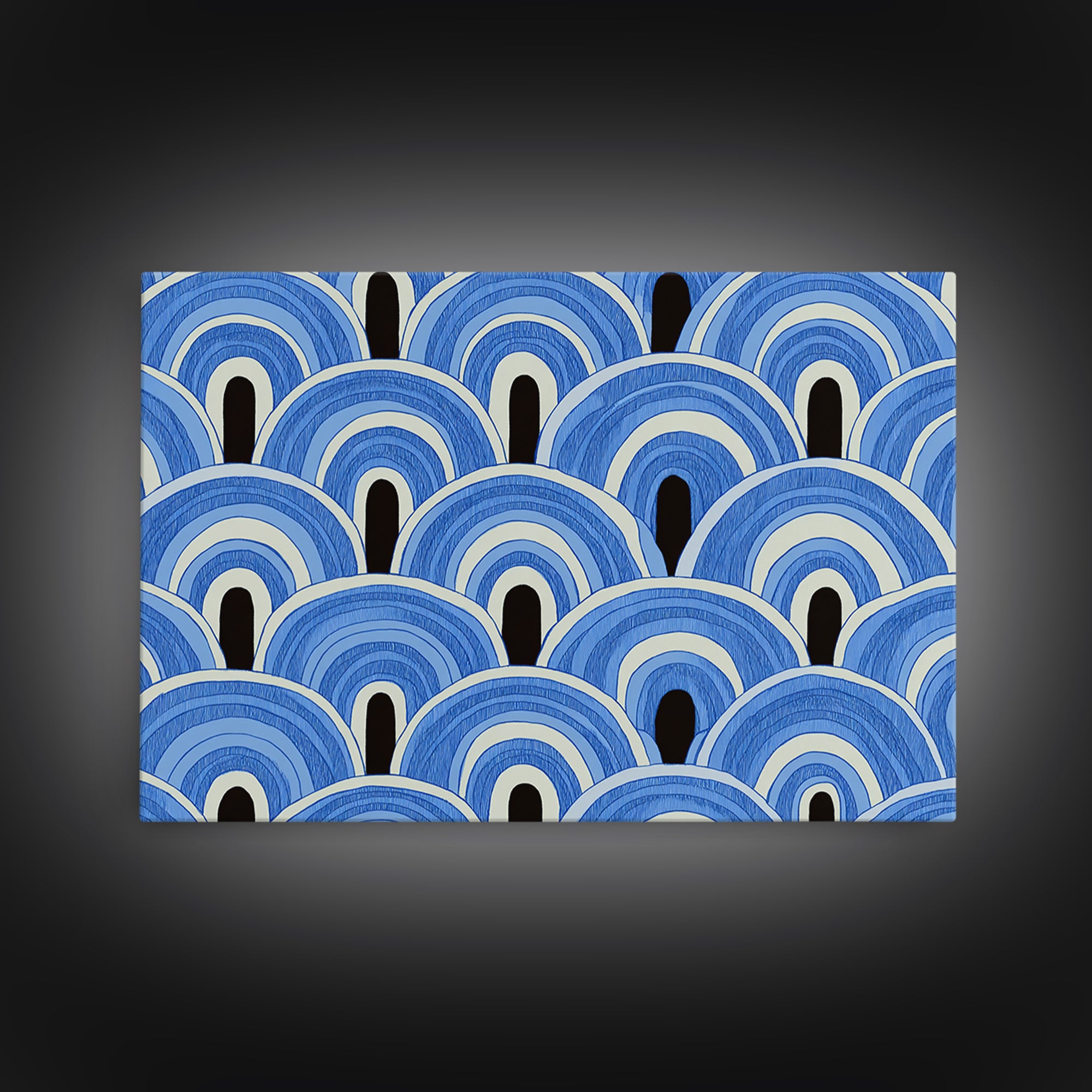 Blue Art Deco Scallop Arches Wall Art, Geometric Pattern Print, Modern Wall Decor, Coastal Abstract Poster, Bedroom Decor