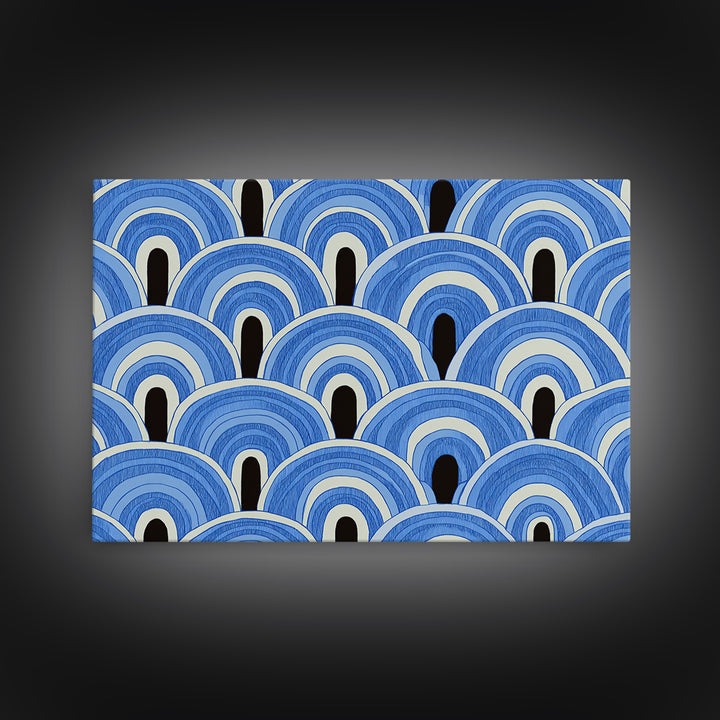 Blue Art Deco Scallop Arches Wall Art, Geometric Pattern Print, Modern Wall Decor, Coastal Abstract Poster, Bedroom Decor