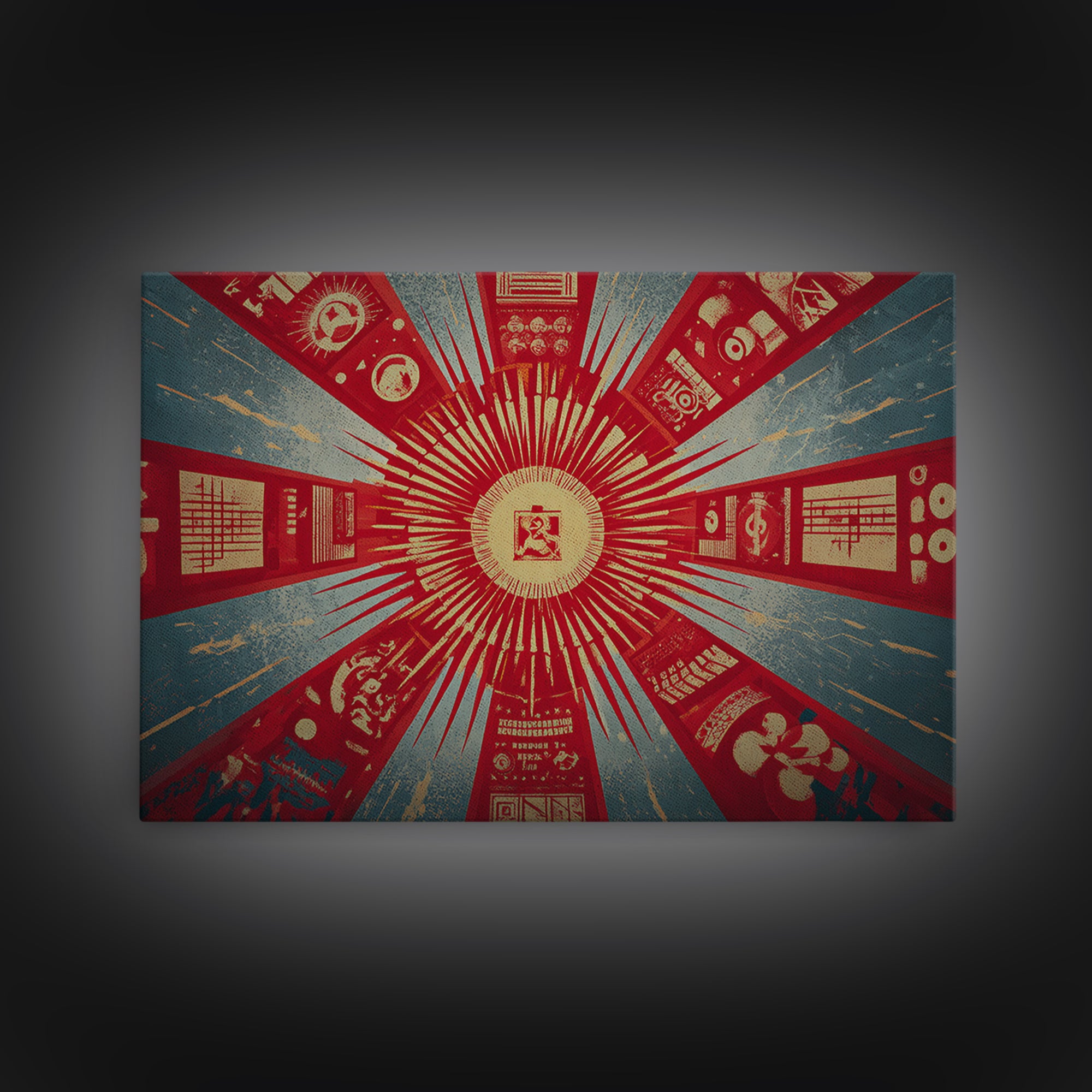 Radial Soviet Science Panels And Red Star Wall Art, Retro Futurist Propaganda Poster, Modern Geometric Canvas Print Decor