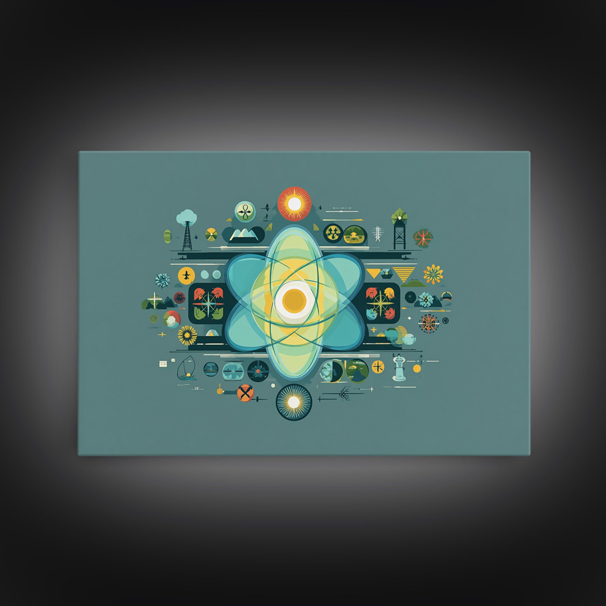 Teal Atomic Diagram Wall Art, Midcentury Modern Science Poster, Geometric Abstract Print, Retro MCM Home Office Decor Gift
