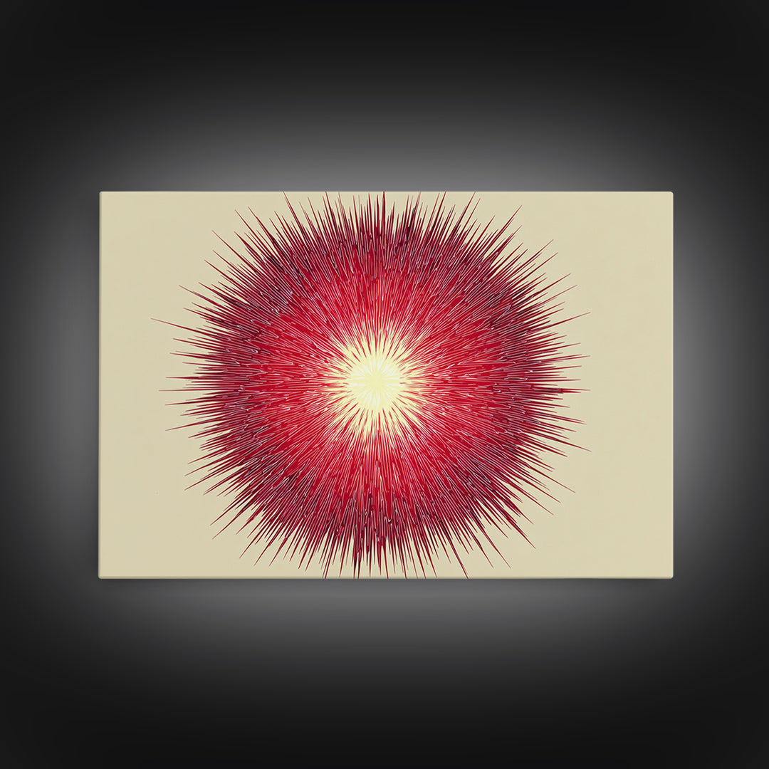 Red Radial Sunburst Wall Art, Midcentury Modern Art Print, Atomic Geometric Decor, Retro MCM Living Room Home Decor Poster