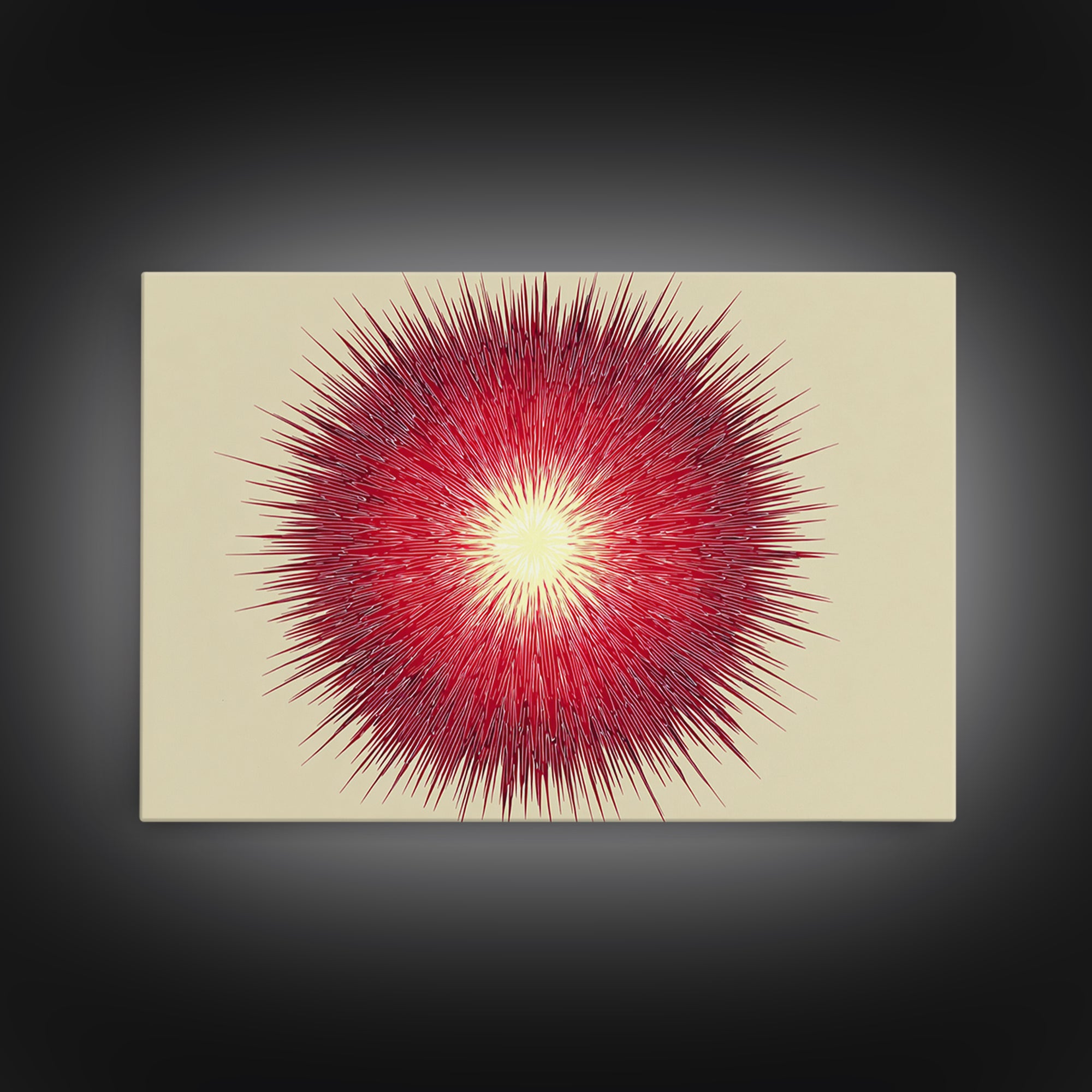 Red Radial Sunburst Wall Art, Midcentury Modern Art Print, Atomic Geometric Decor, Retro MCM Living Room Home Decor Poster