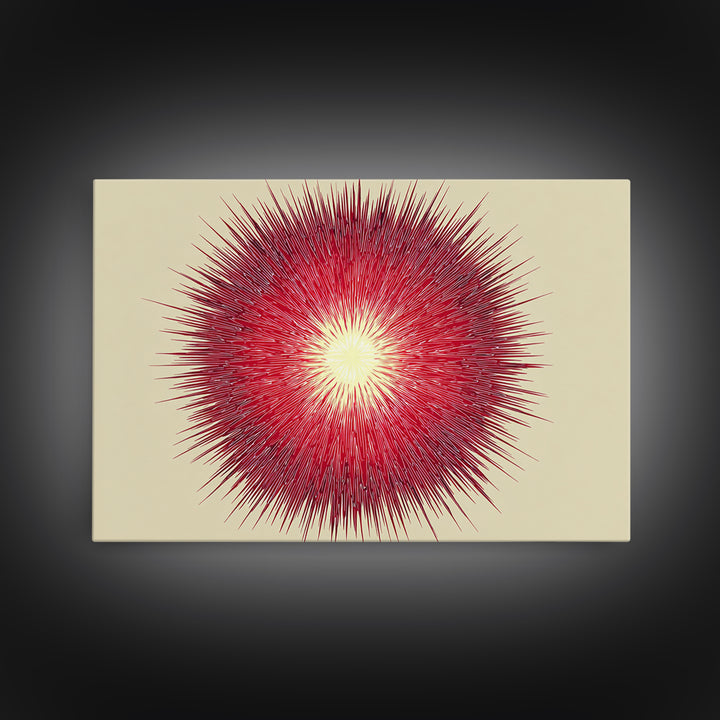 Red Radial Sunburst Wall Art, Midcentury Modern Art Print, Atomic Geometric Decor, Retro MCM Living Room Home Decor Poster