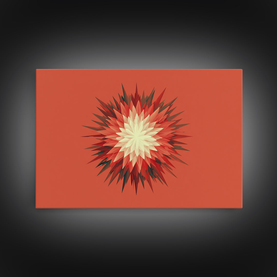 Layered Red Starburst Canvas Print, Midcentury Modern Art, Atomic Geometric Poster, Orange Retro Wall Decor For Living Room