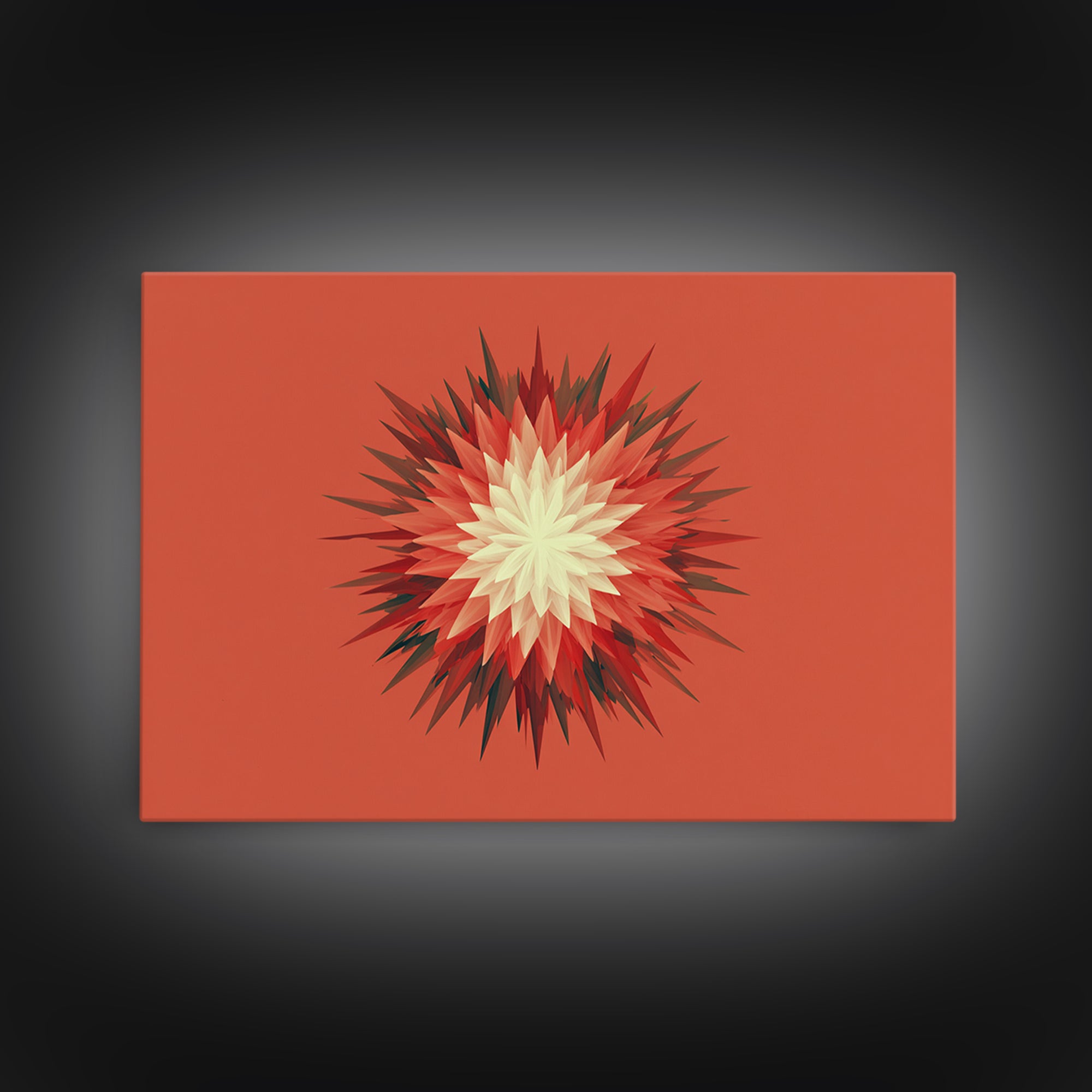 Layered Red Starburst Canvas Print, Midcentury Modern Art, Atomic Geometric Poster, Orange Retro Wall Decor For Living Room