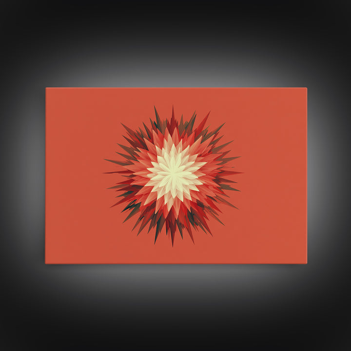 Layered Red Starburst Canvas Print, Midcentury Modern Art, Atomic Geometric Poster, Orange Retro Wall Decor For Living Room