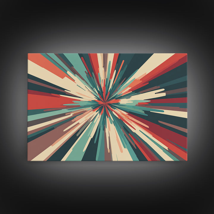 Teal Red Abstract Burst Wall Art, Midcentury Modern Geometric Print, Retro Colorblock Decor, Bold MCM Office And Living Room Poster