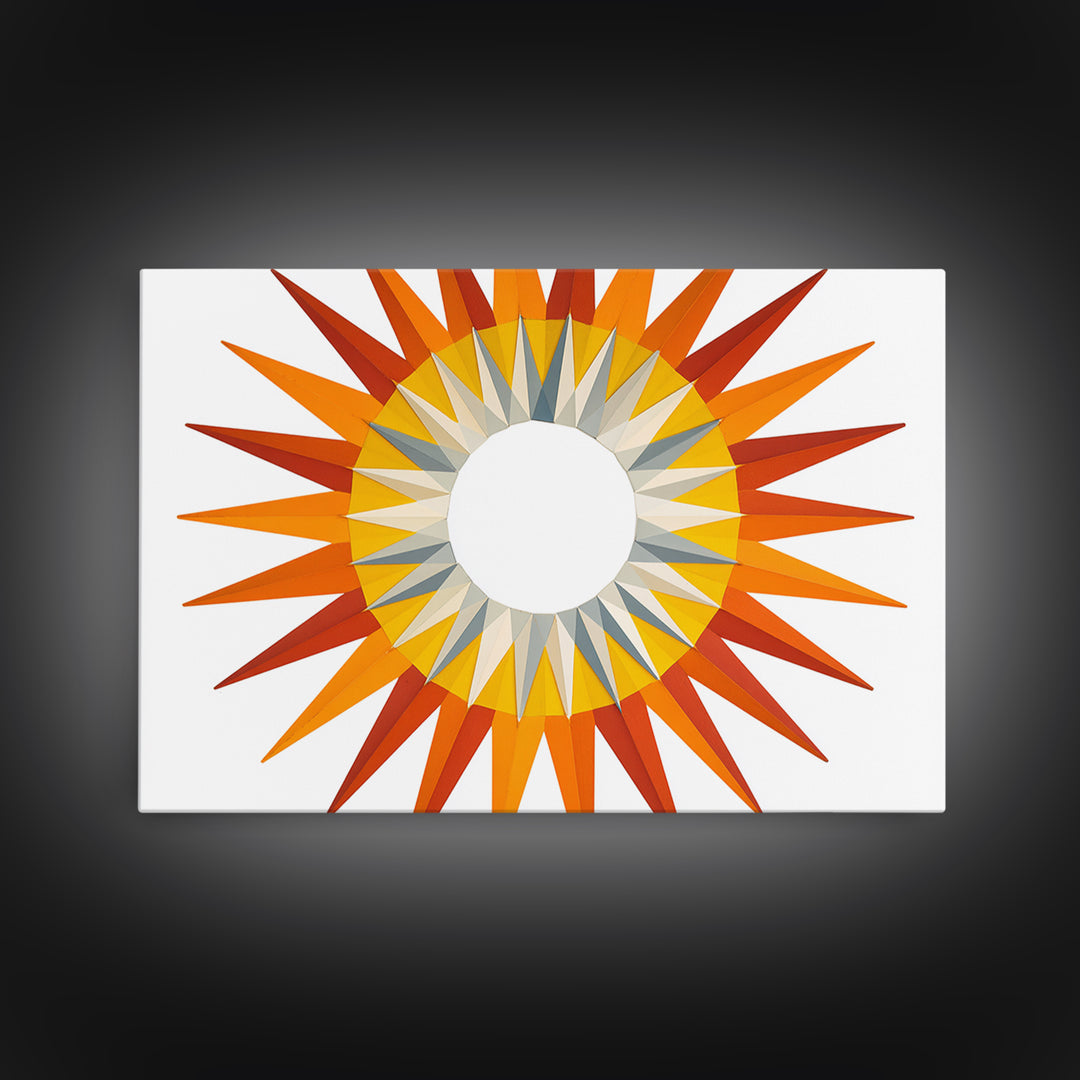 Orange Geometric Sunburst Wall Art, Midcentury Modern Art Print, Atomic Circle Poster, Yellow Retro Decor For Living Room
