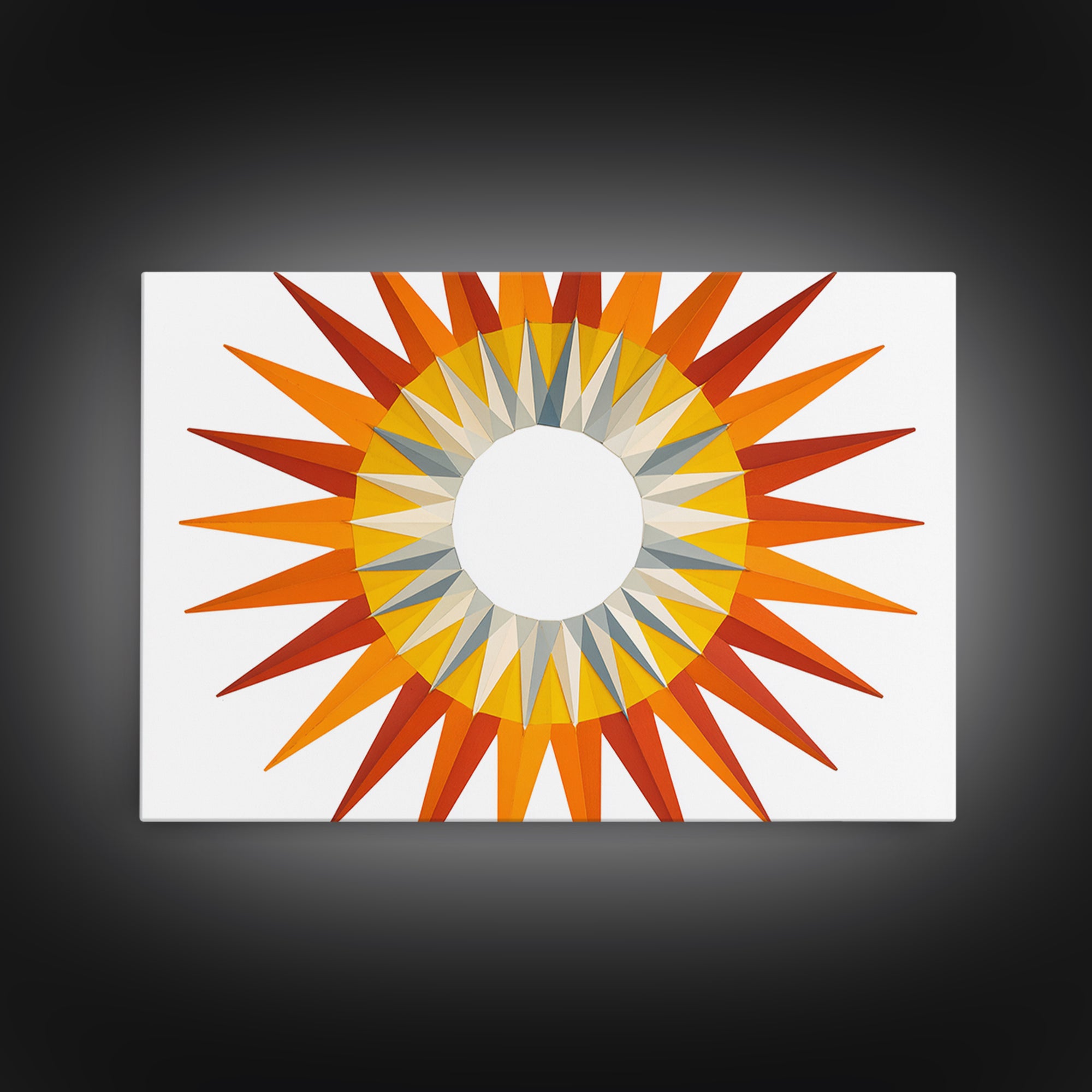 Orange Geometric Sunburst Wall Art, Midcentury Modern Art Print, Atomic Circle Poster, Yellow Retro Decor For Living Room