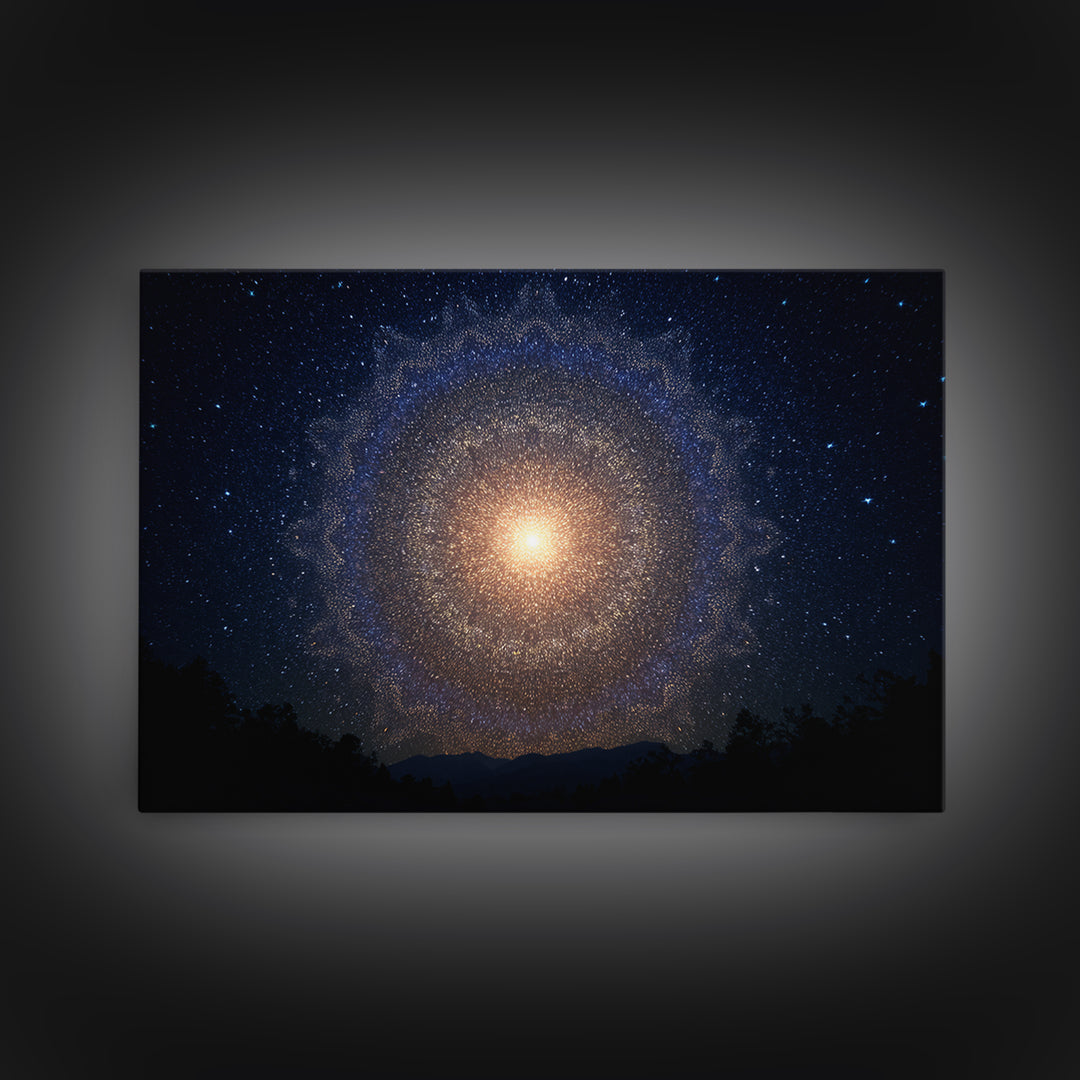 Starry Night Cosmic Mandala Canvas Print, Modern Abstract Wall Art, Galaxy Poster, Blue Space Decor For Bedroom Home Office
