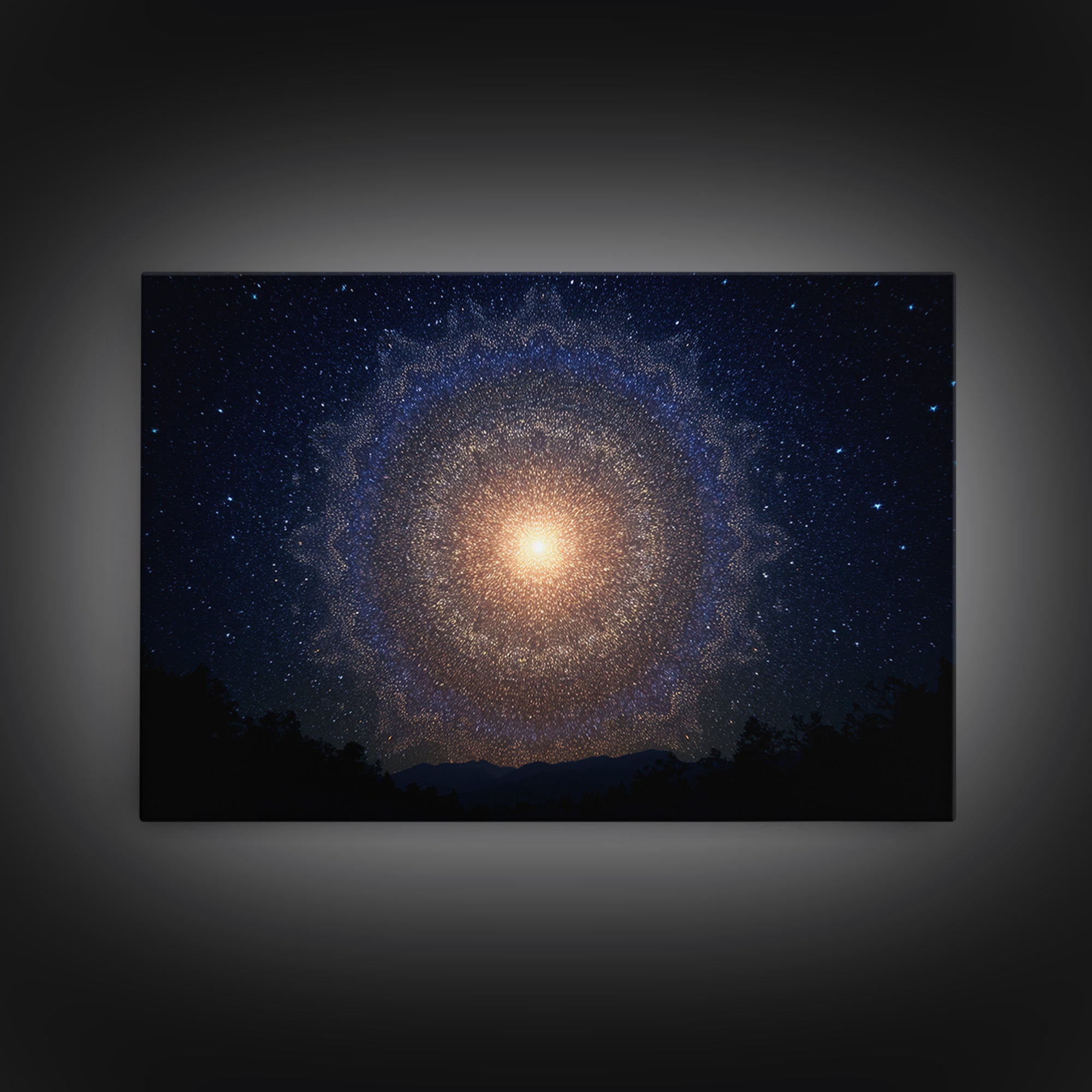 Starry Night Cosmic Mandala Canvas Print, Modern Abstract Wall Art, Galaxy Poster, Blue Space Decor For Bedroom Home Office