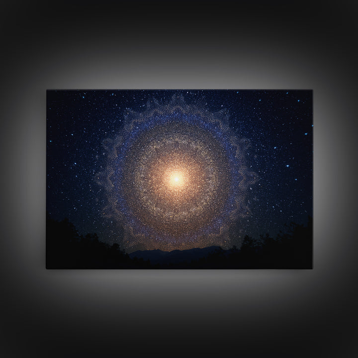 Starry Night Cosmic Mandala Canvas Print, Modern Abstract Wall Art, Galaxy Poster, Blue Space Decor For Bedroom Home Office