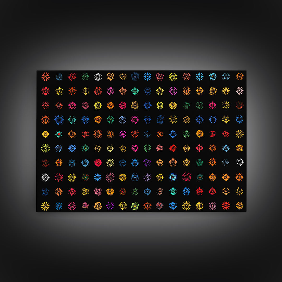 Colorful Atomic Starburst Grid Wall Art, Midcentury Modern Print, Retro Pattern Poster, Groovy MCM Home Decor Canvas Print