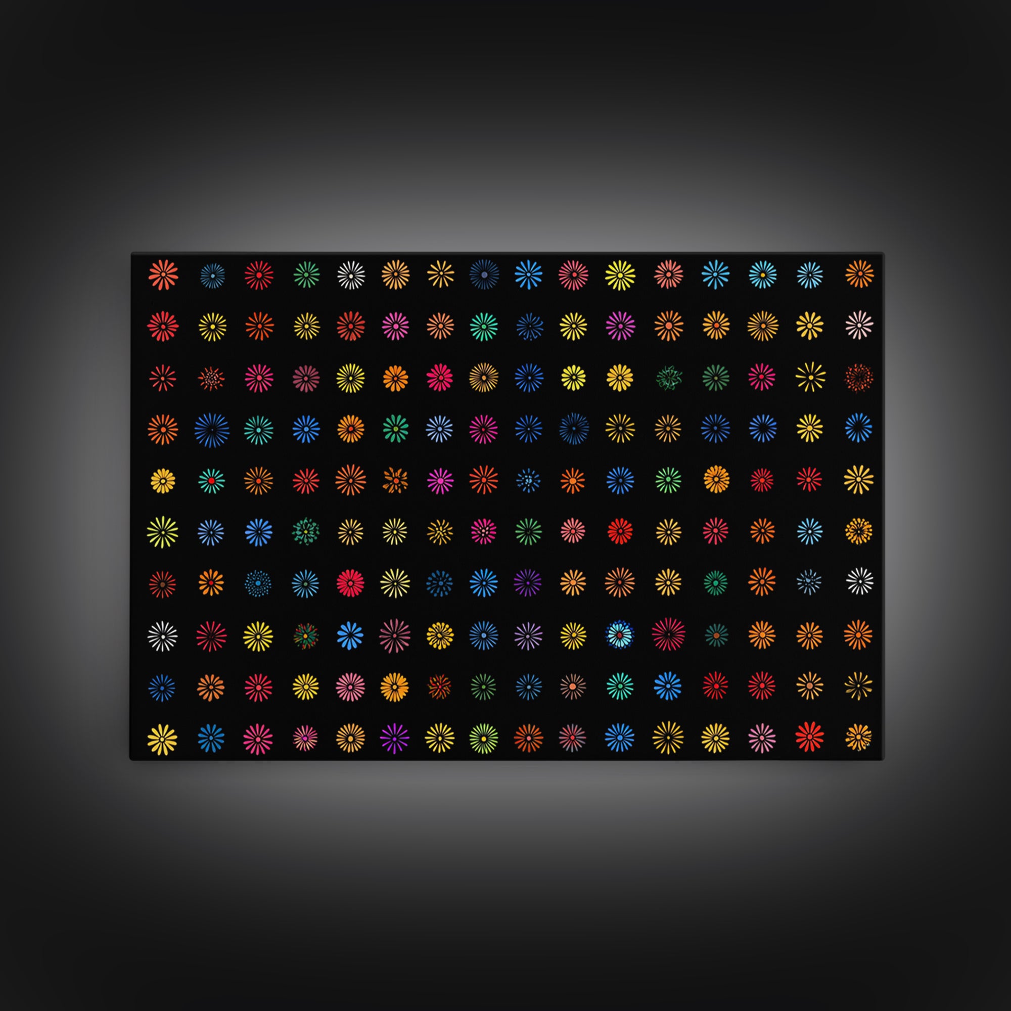Colorful Atomic Starburst Grid Wall Art, Midcentury Modern Print, Retro Pattern Poster, Groovy MCM Home Decor Canvas Print