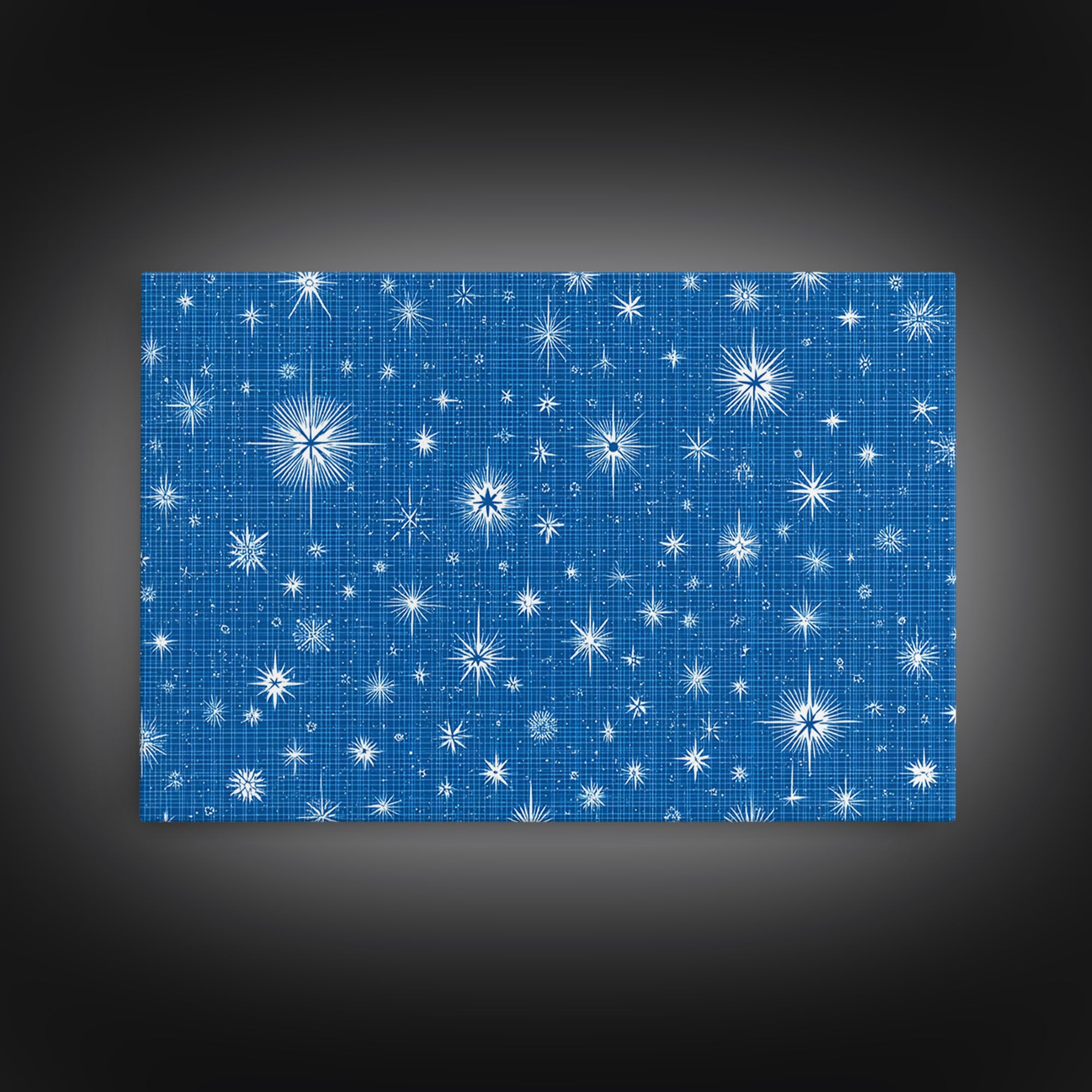 Blue Blueprint Atomic Starburst Wall Art, Midcentury Modern Art Print, Retro Geometric Pattern, Office Decor Canvas Print