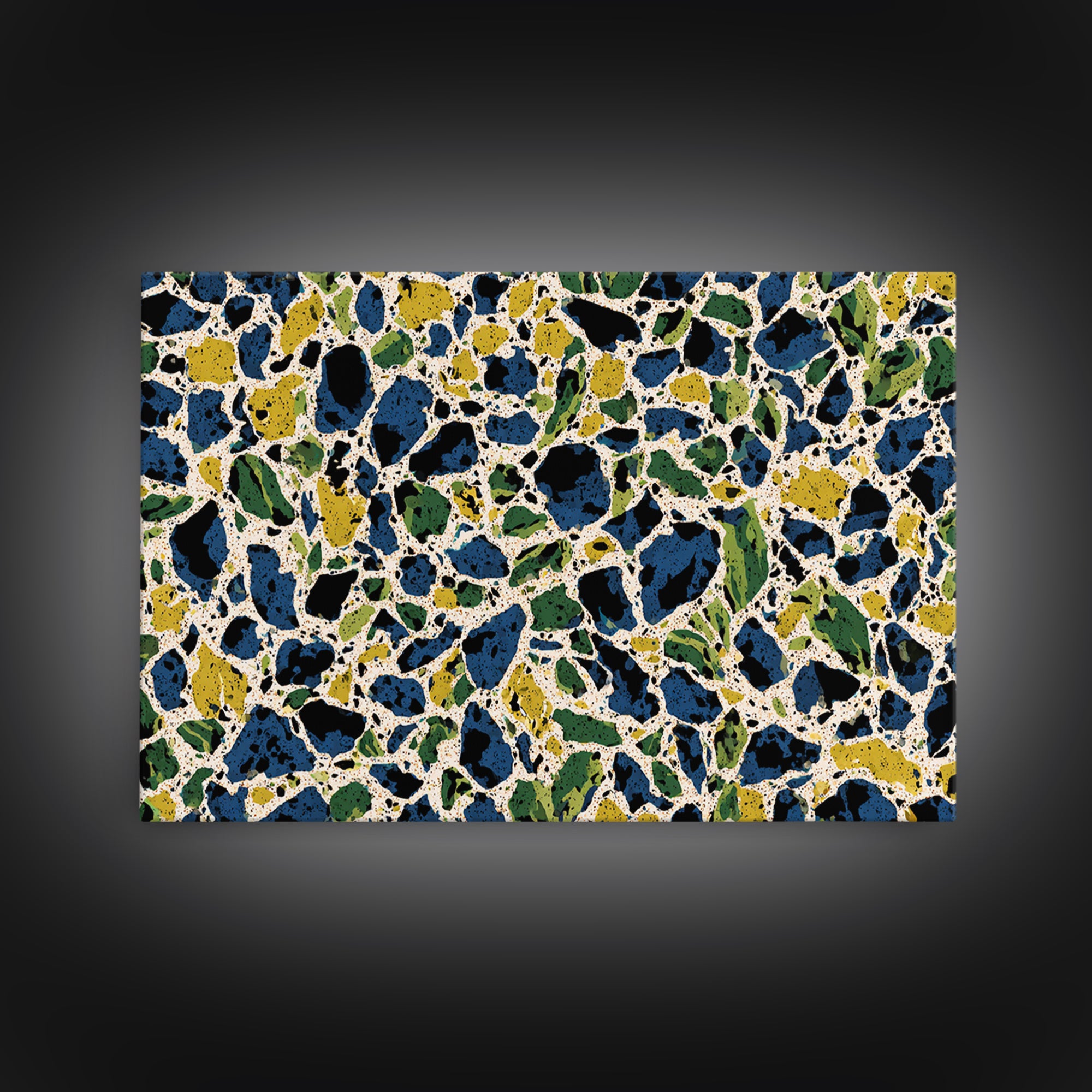 Blue Green Pebble Terrazzo Wall Art, Midcentury Modern Art Print, Abstract Geometric Pattern, Large Canvas Print, Retro MCM Home Decor