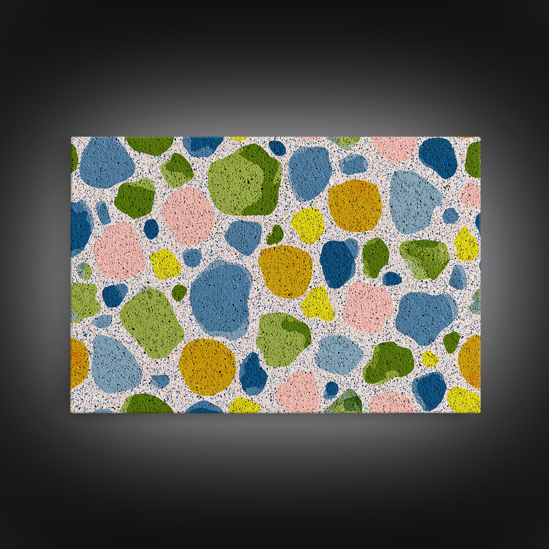 Pastel Pebble Terrazzo Abstract Wall Art, Midcentury Modern Art Print, MCM Colorful Geometric Decor, Framed Canvas Print