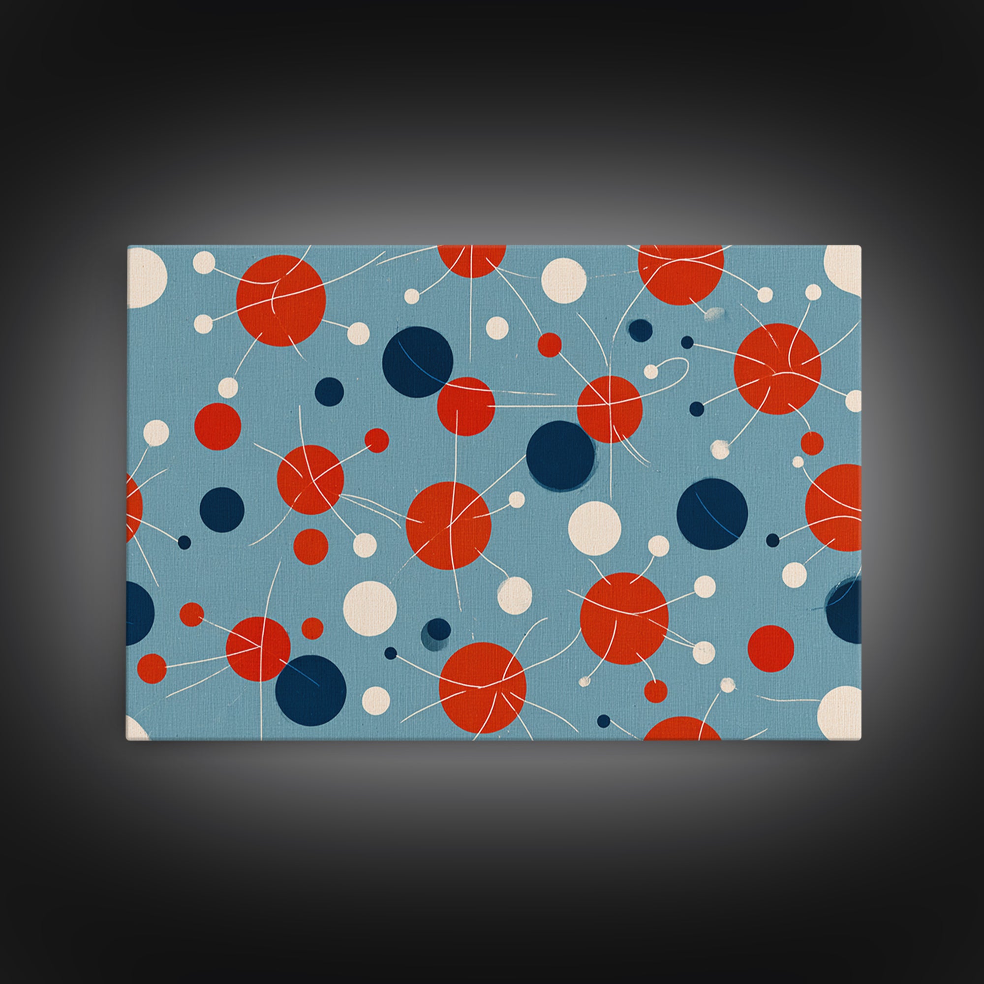 Blue Red Atomic Circles Wall Art, Midcentury Modern Art Print, Retro Space Age Pattern, MCM Living Room Canvas Print Decor